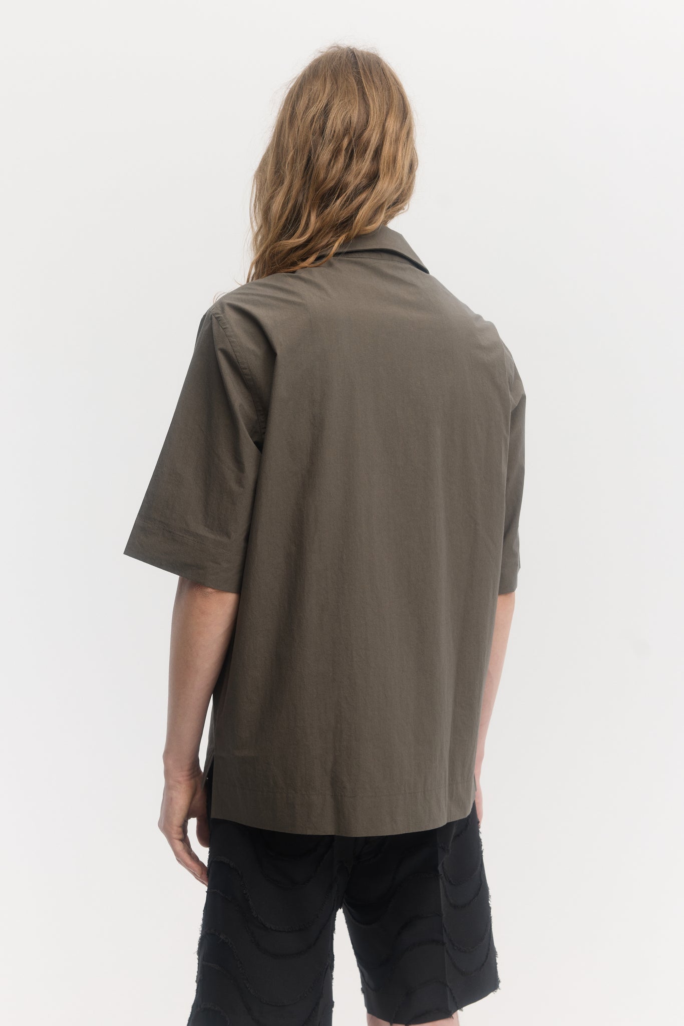 Chemise ample à manches courtes en popeline typewriter olive foncé