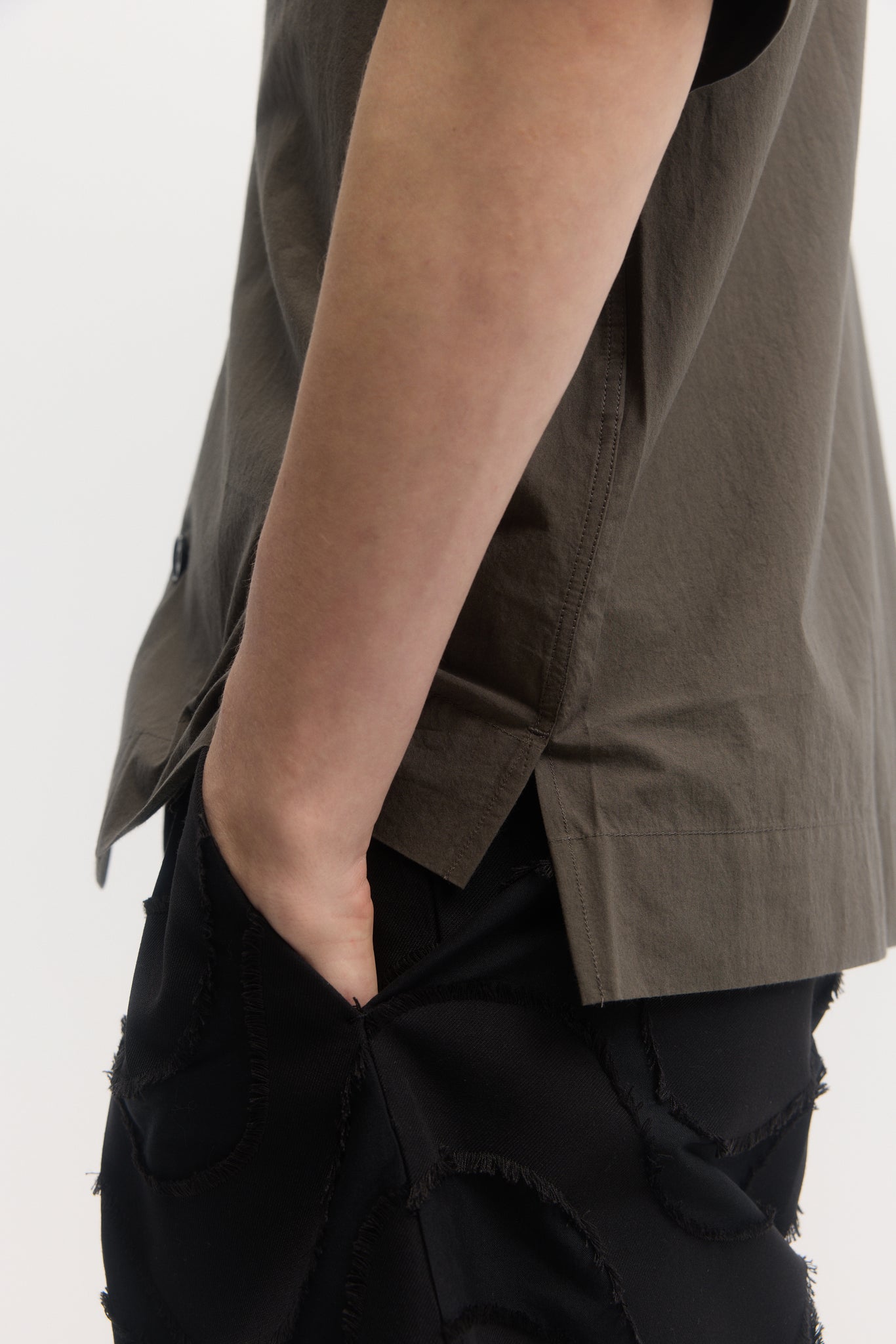 Chemise ample à manches courtes en popeline typewriter olive foncé
