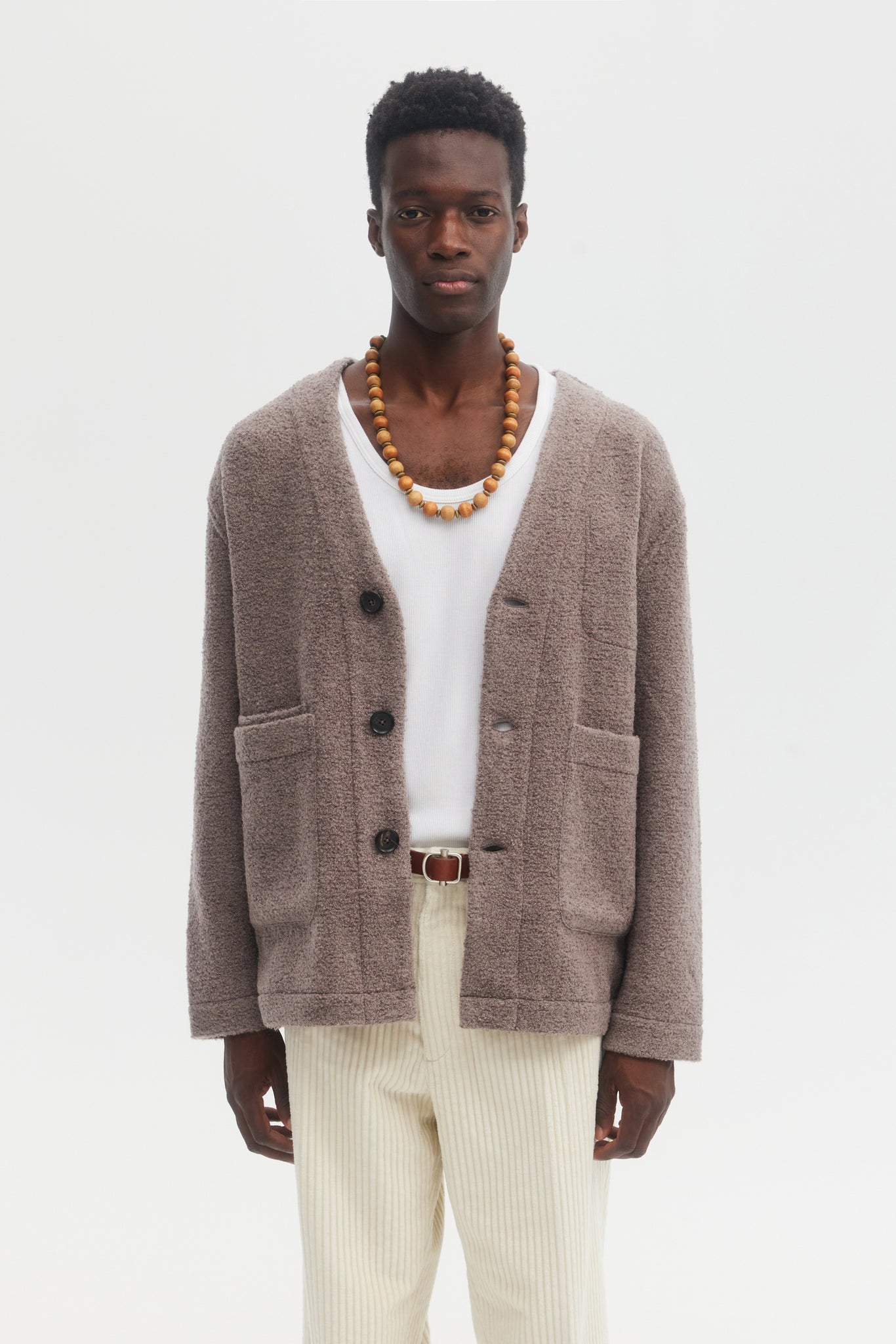 Taupe brown boucle wool mohair cardigan jacket
