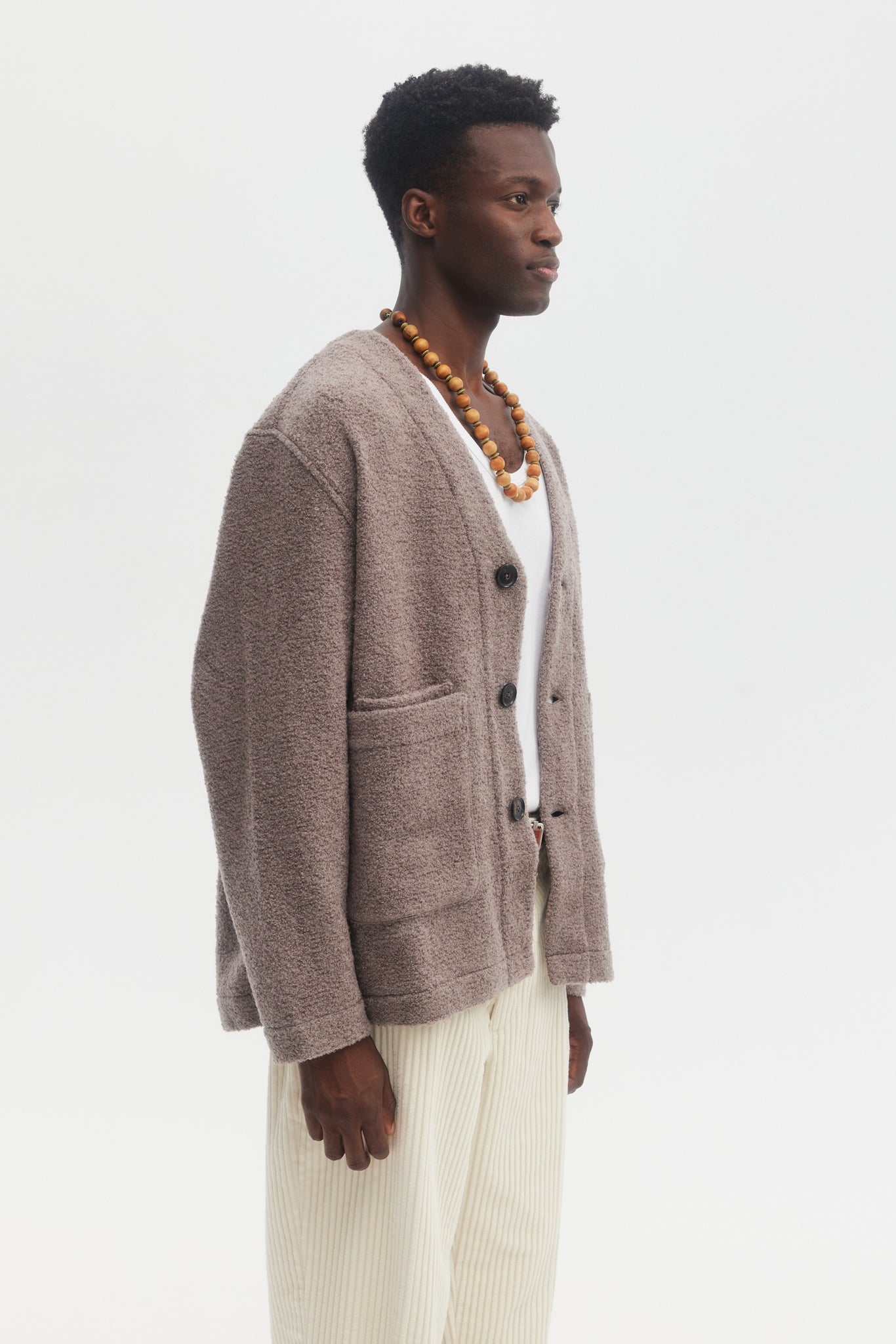 Taupe brown boucle wool mohair cardigan jacket