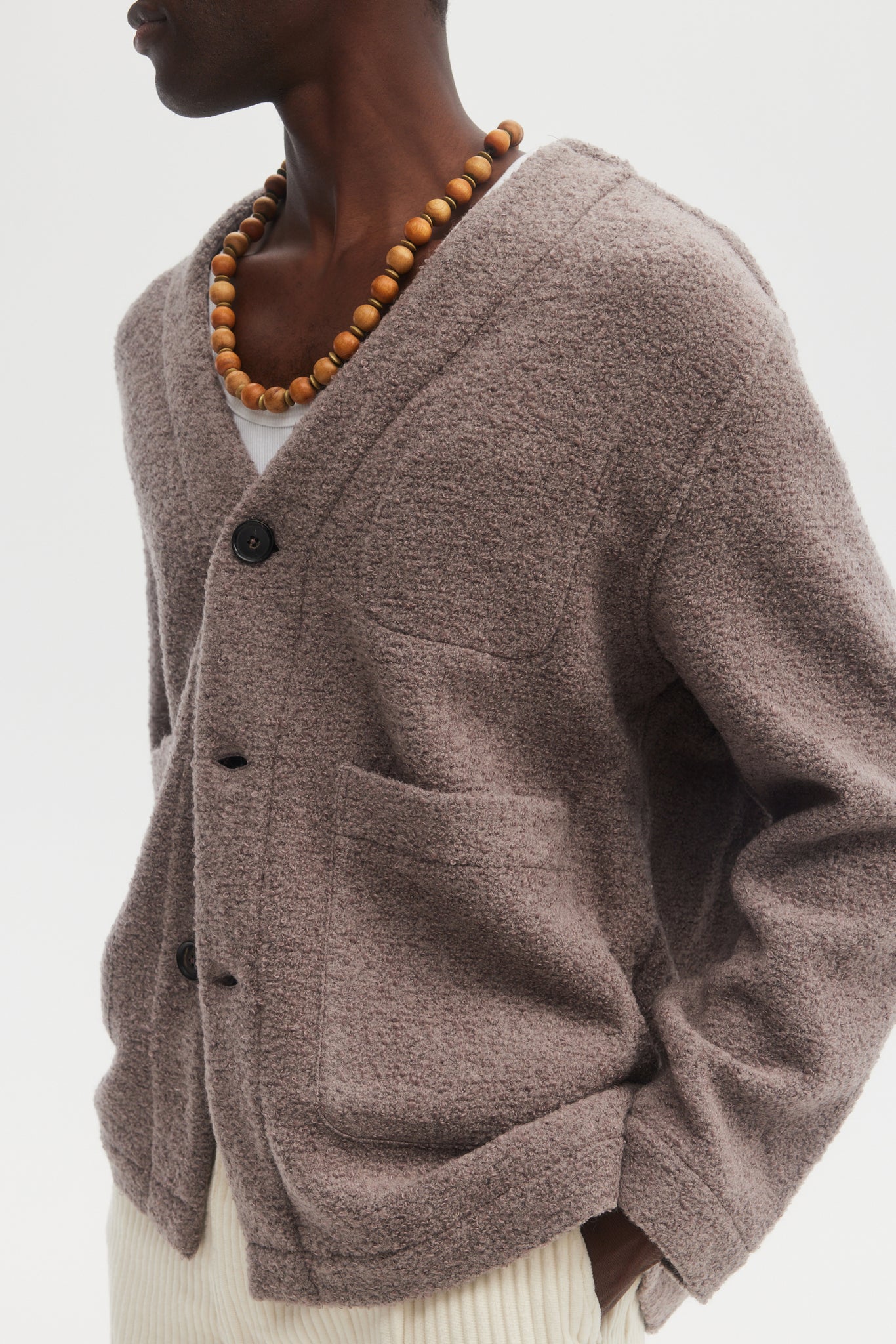 Taupe brown boucle wool mohair cardigan jacket