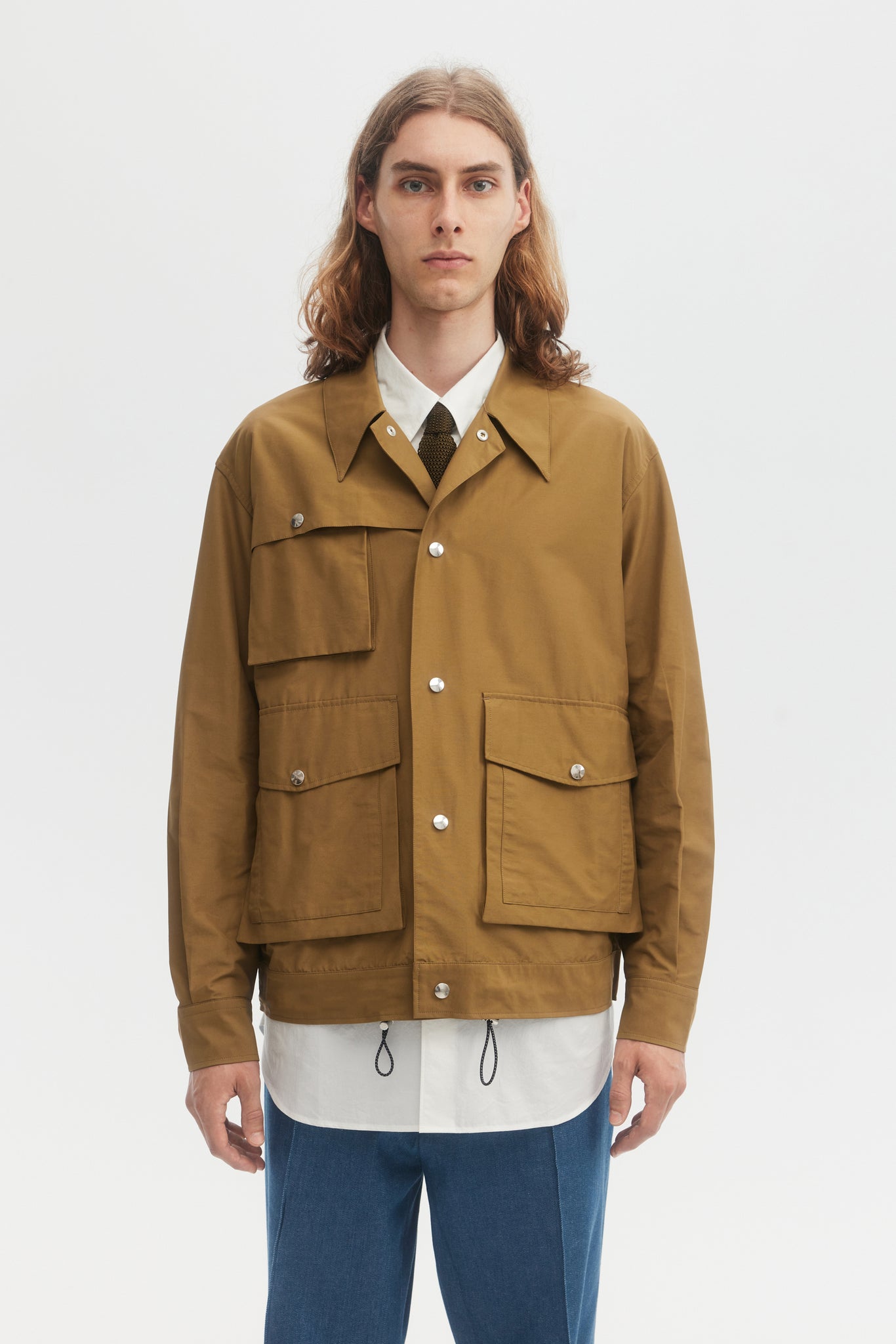 Camel cotton nylon technical blouson