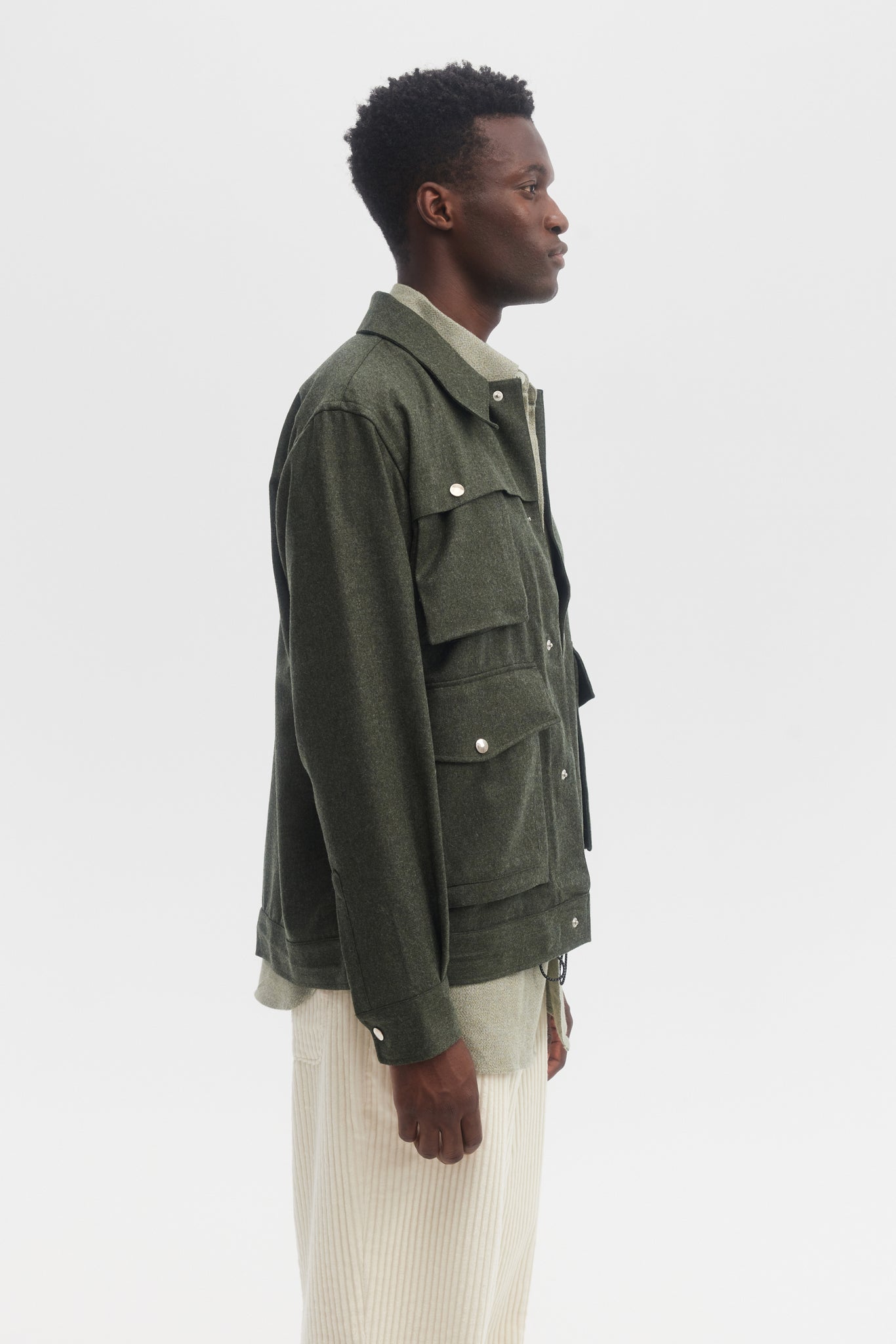 Forest green wool flannel technical blouson