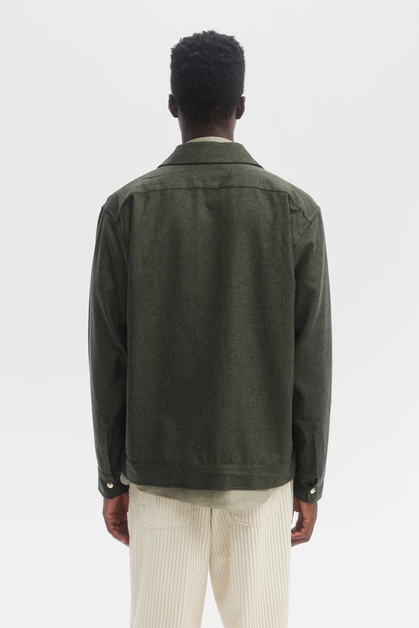 Forest green wool flannel technical blouson
