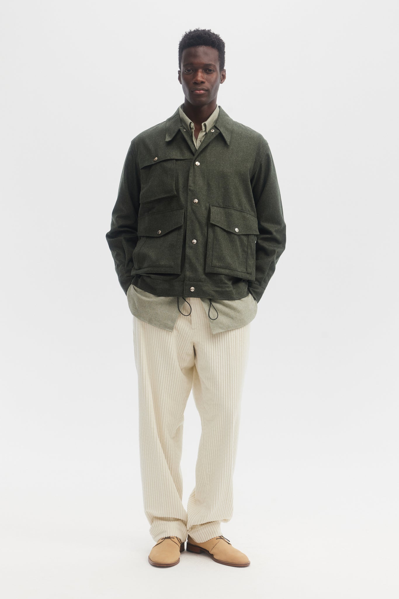 Forest green wool flannel technical blouson