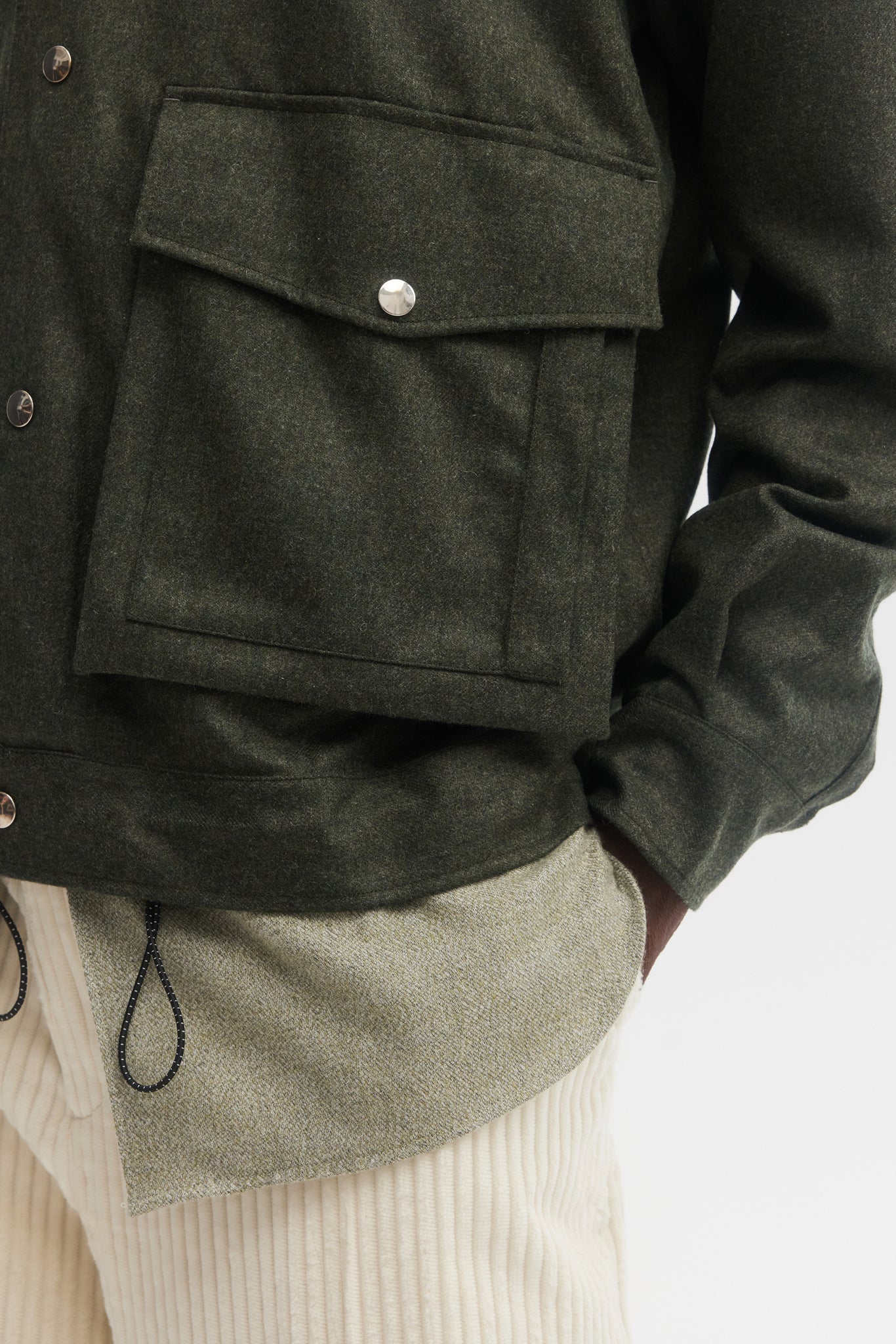 Forest green wool flannel technical blouson