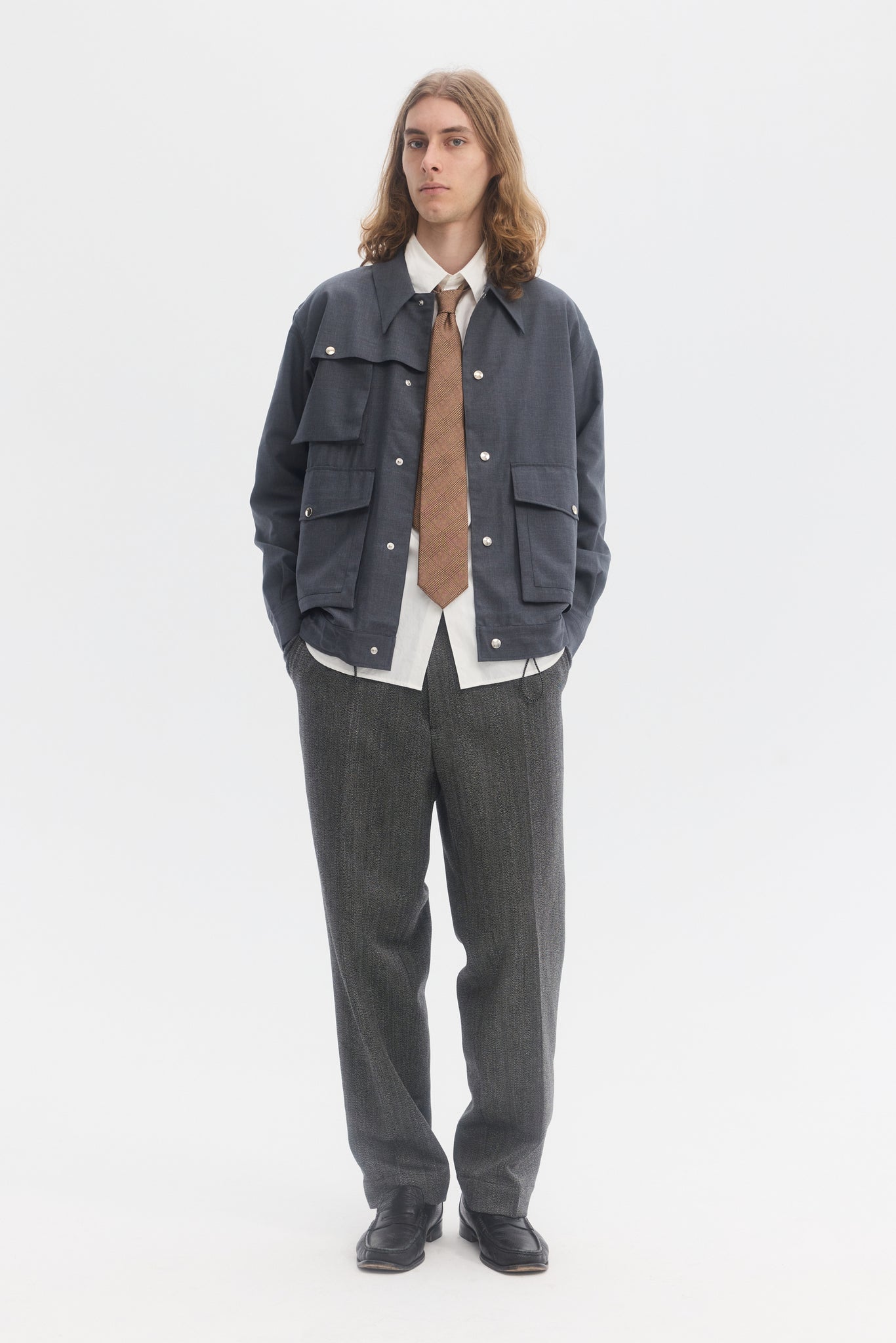Teal light wool technical blouson