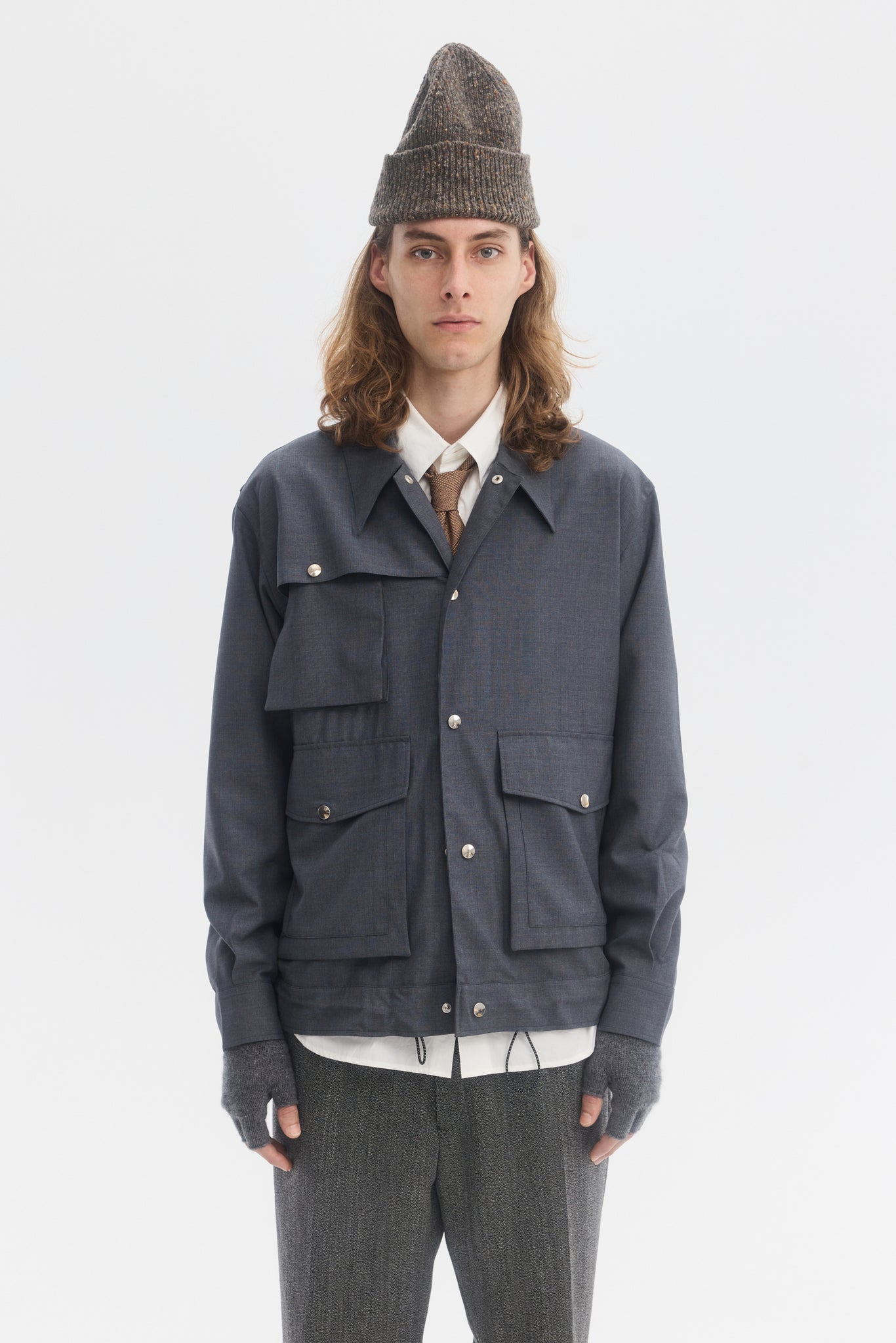 Teal light wool technical blouson