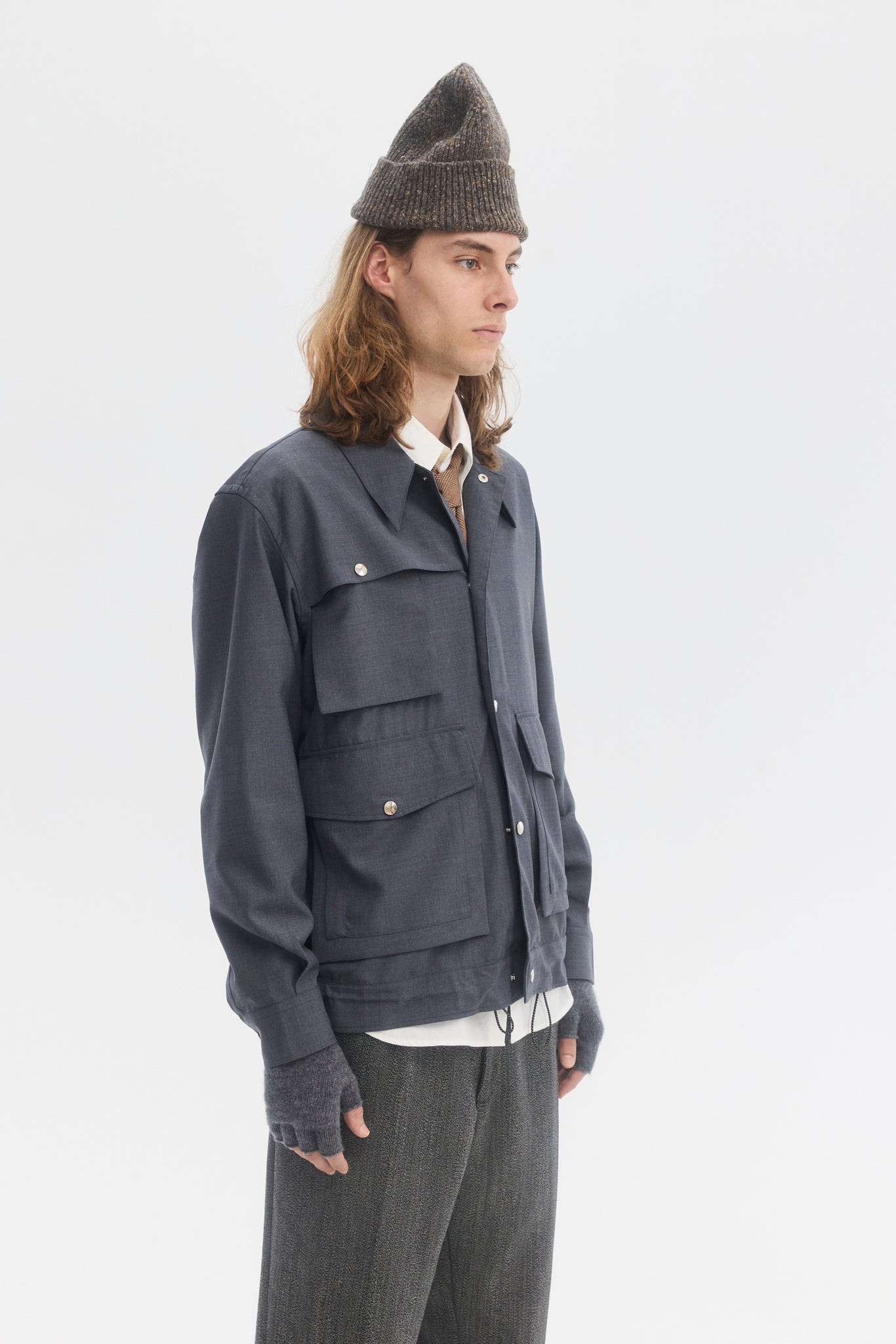 Teal light wool technical blouson