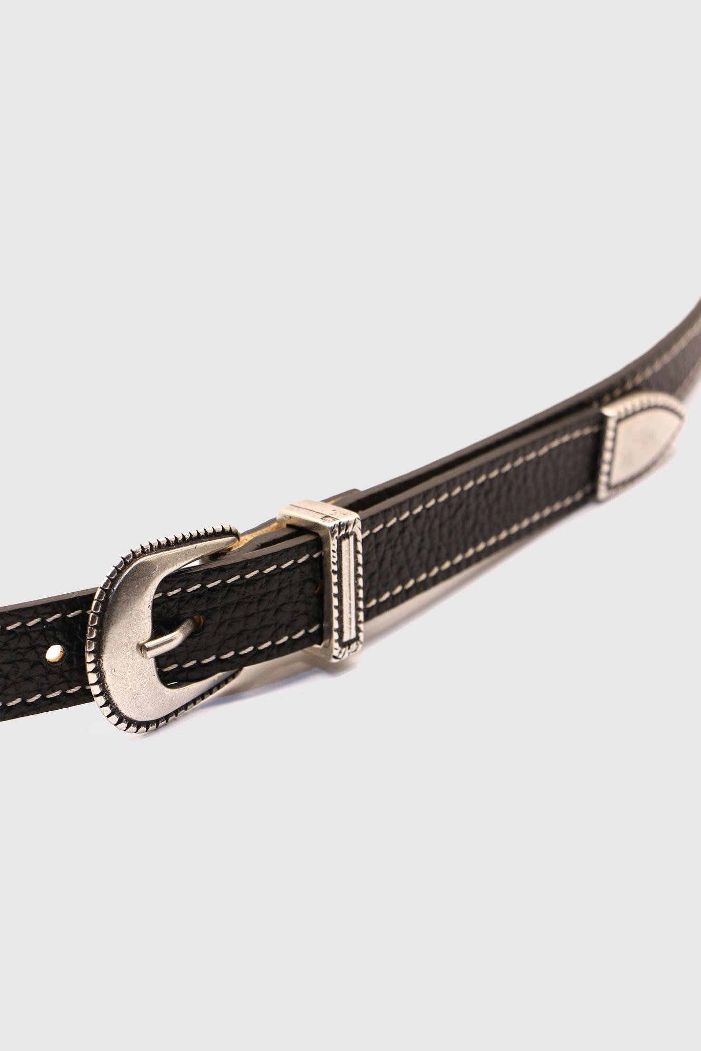 Black contrast stitched deerskin western belt
