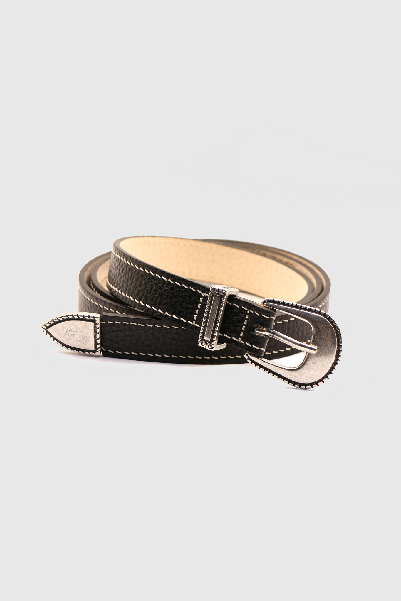 Black contrast stitched deerskin western belt