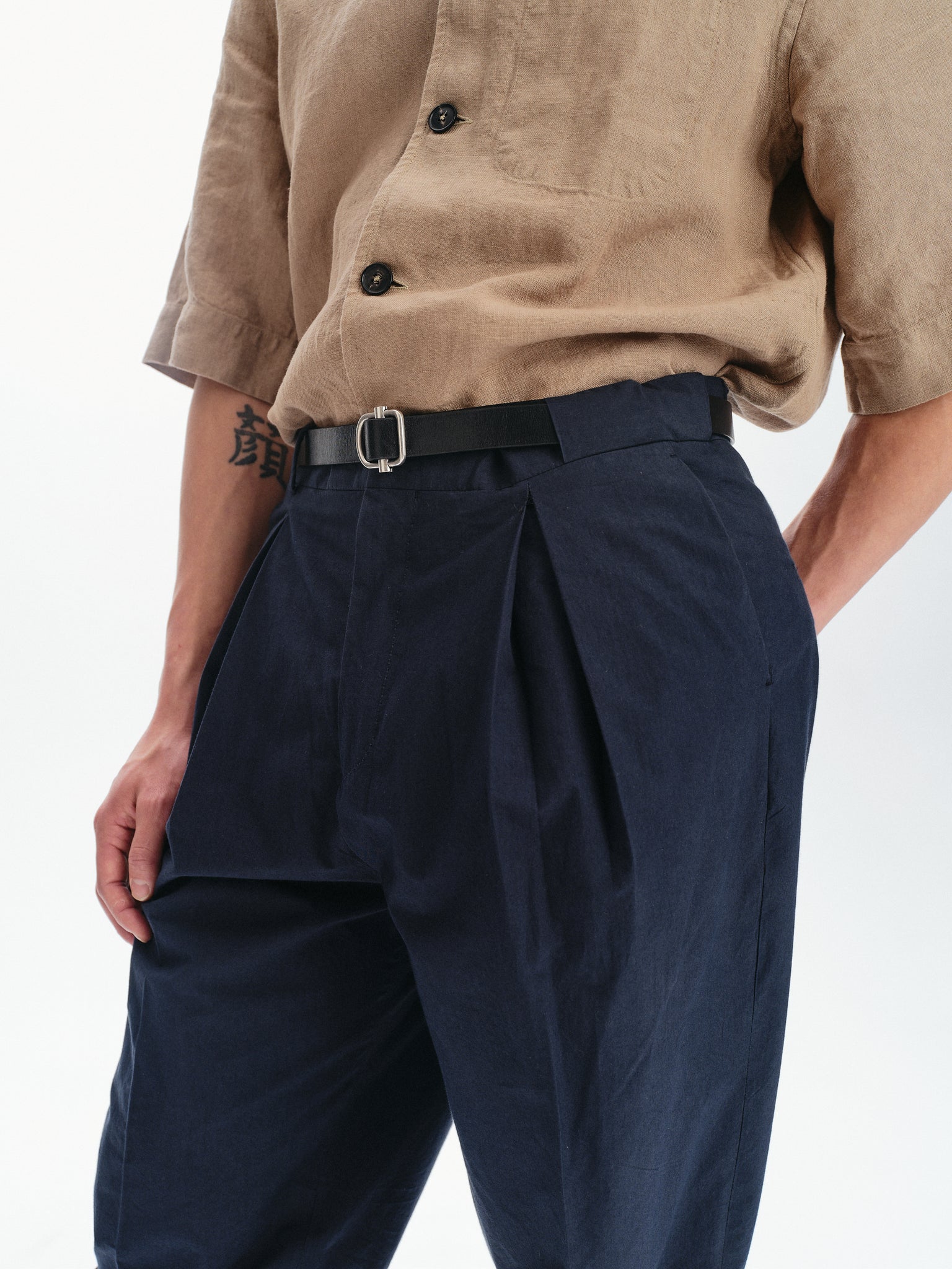Navy typewriter cotton parachute trousers