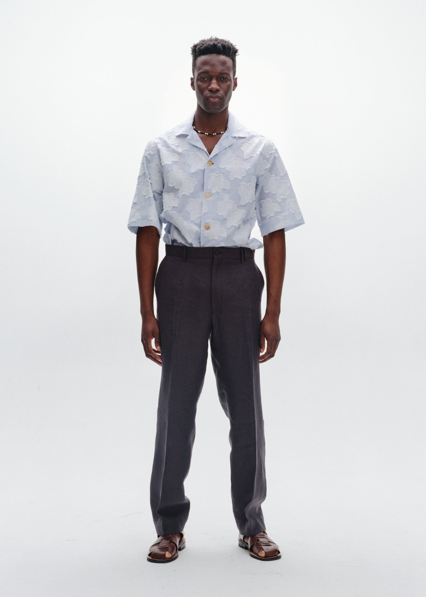 Teal grey linen straight trousers