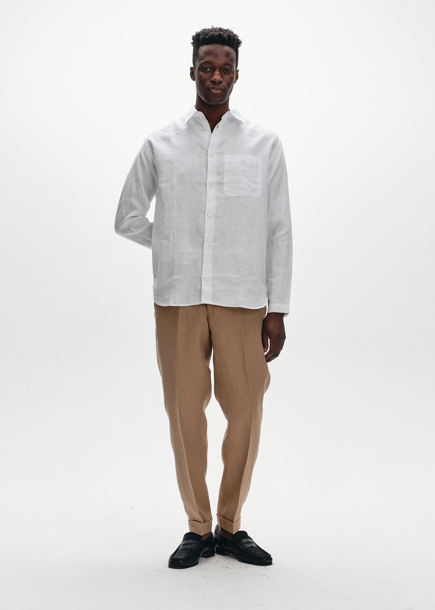 Sand linen tapered trousers