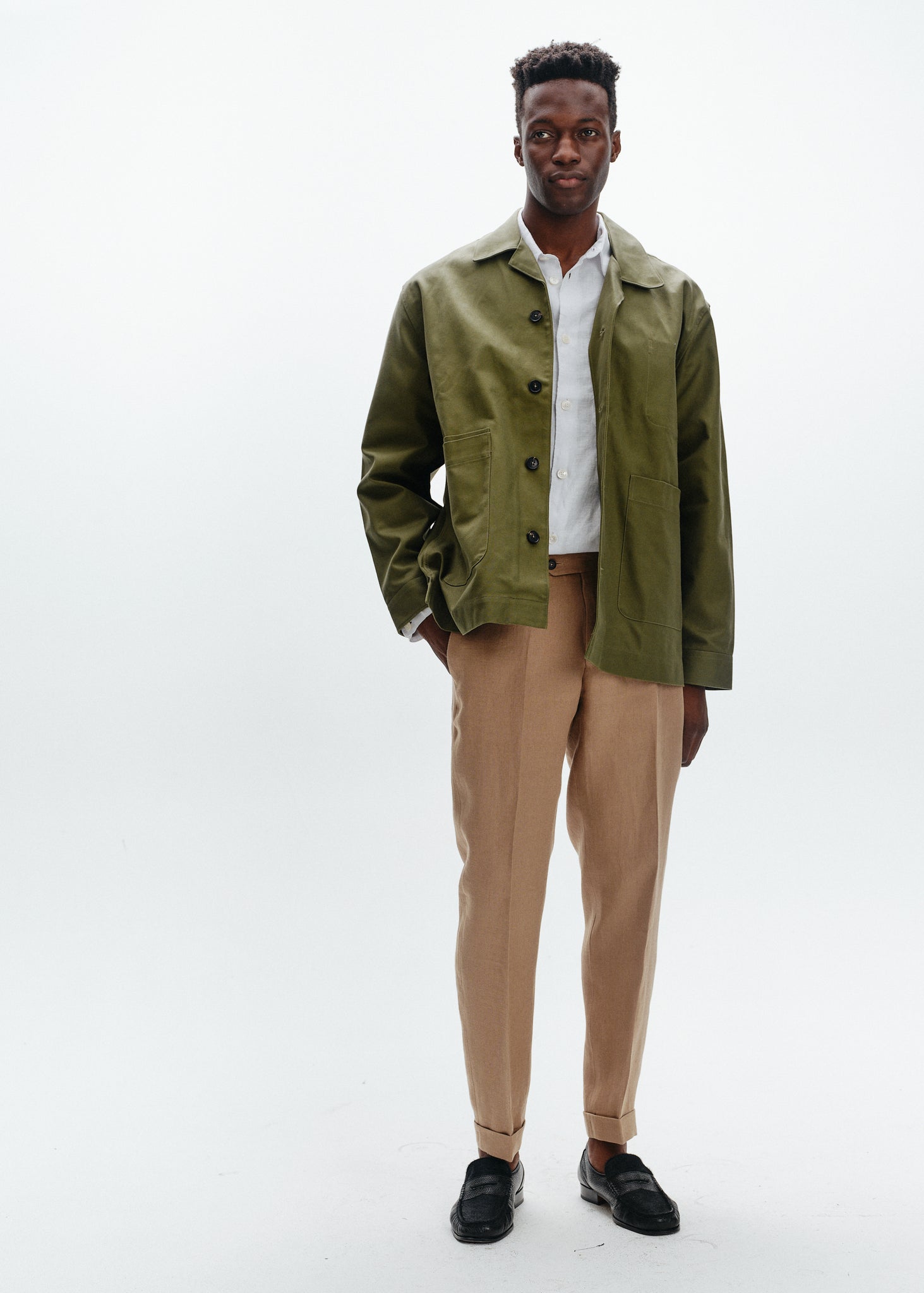 Sand linen tapered trousers