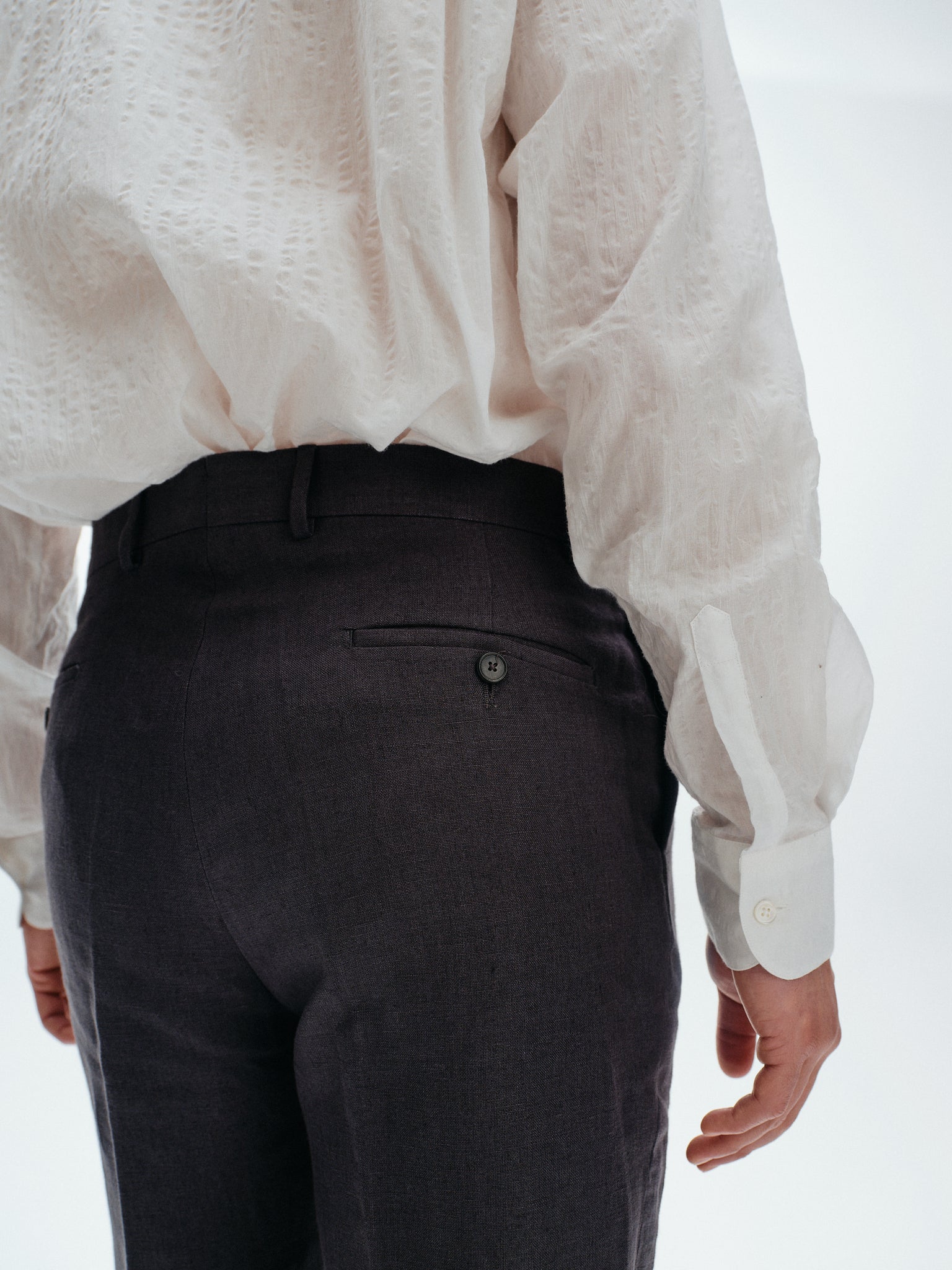 Pantalon fuselé taille haute en lin gris sarcelle