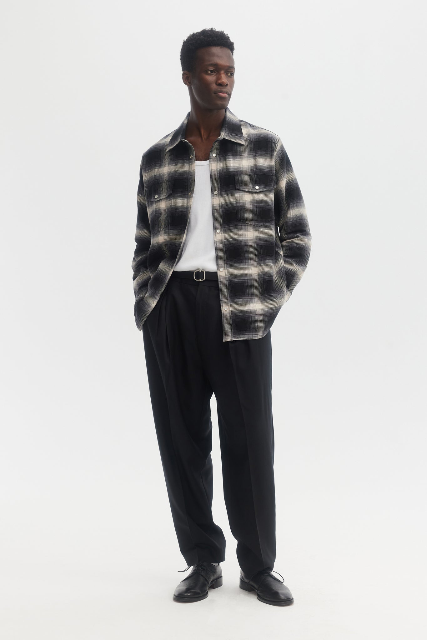 Charcoal plaid cotton western overshirt