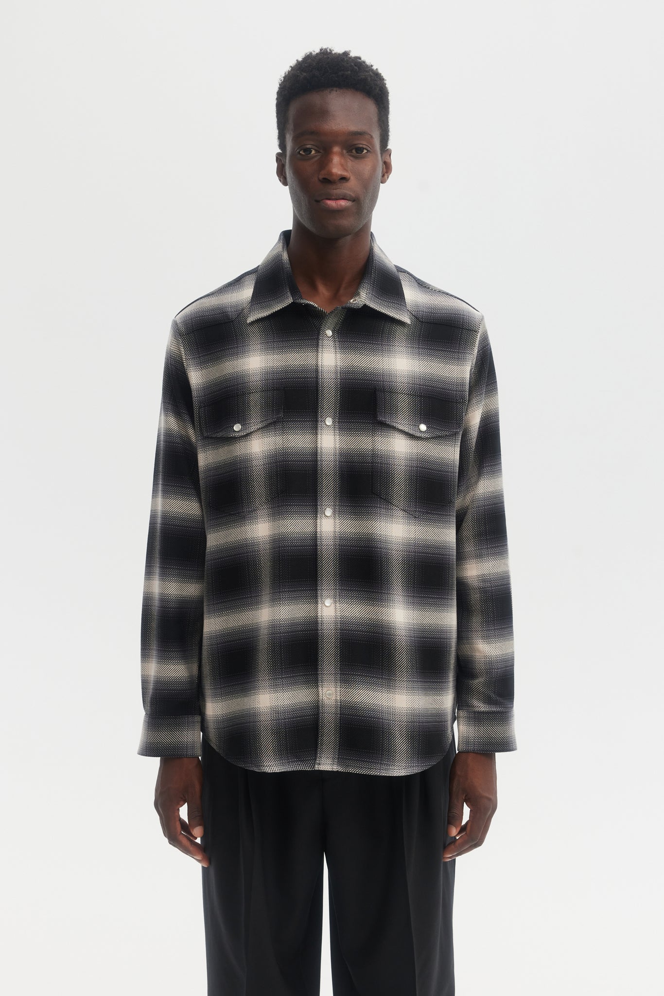 Charcoal plaid cotton western overshirt