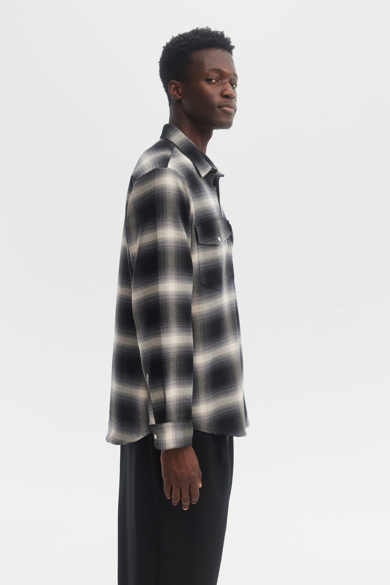 Charcoal plaid cotton western overshirt