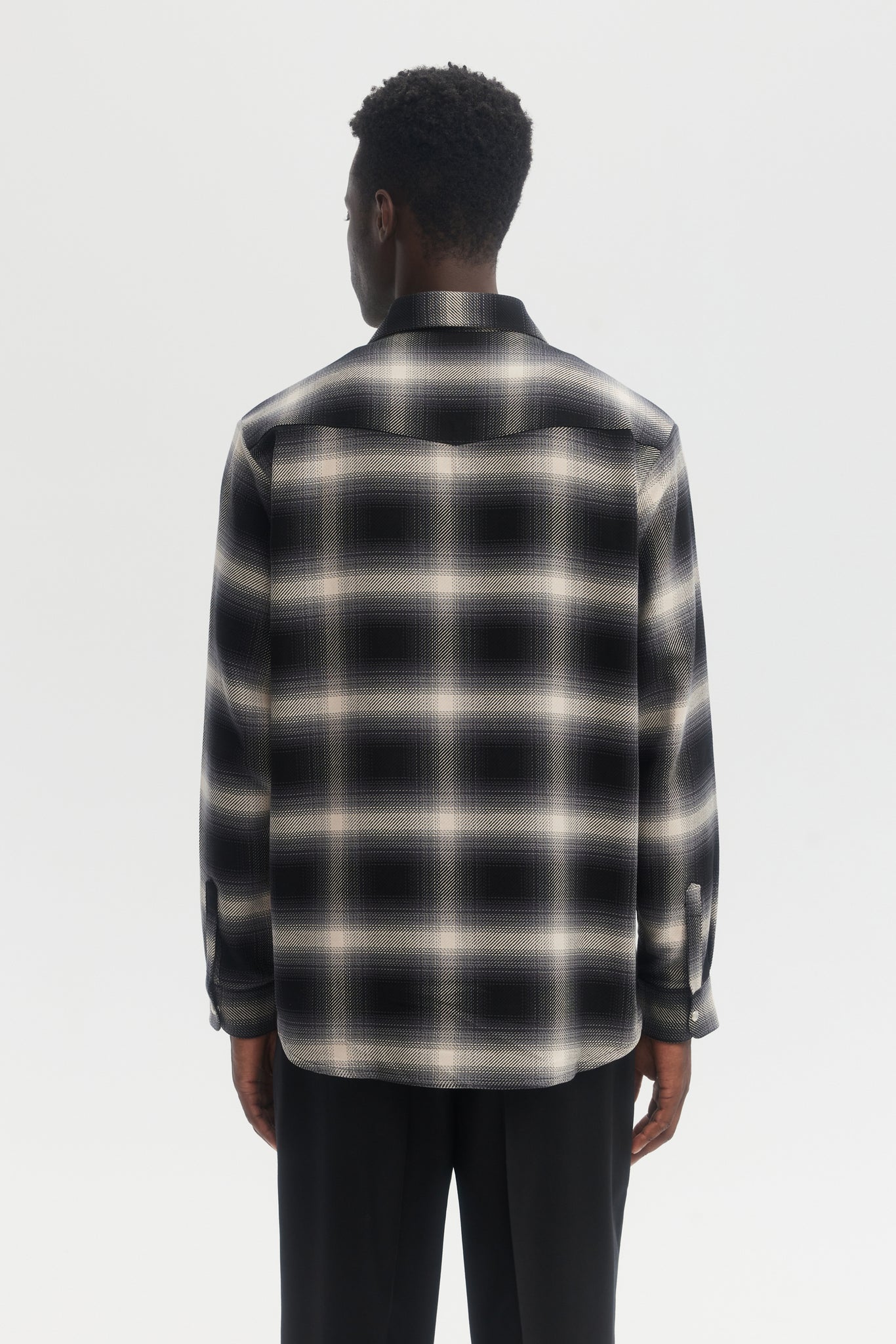 Charcoal plaid cotton western overshirt
