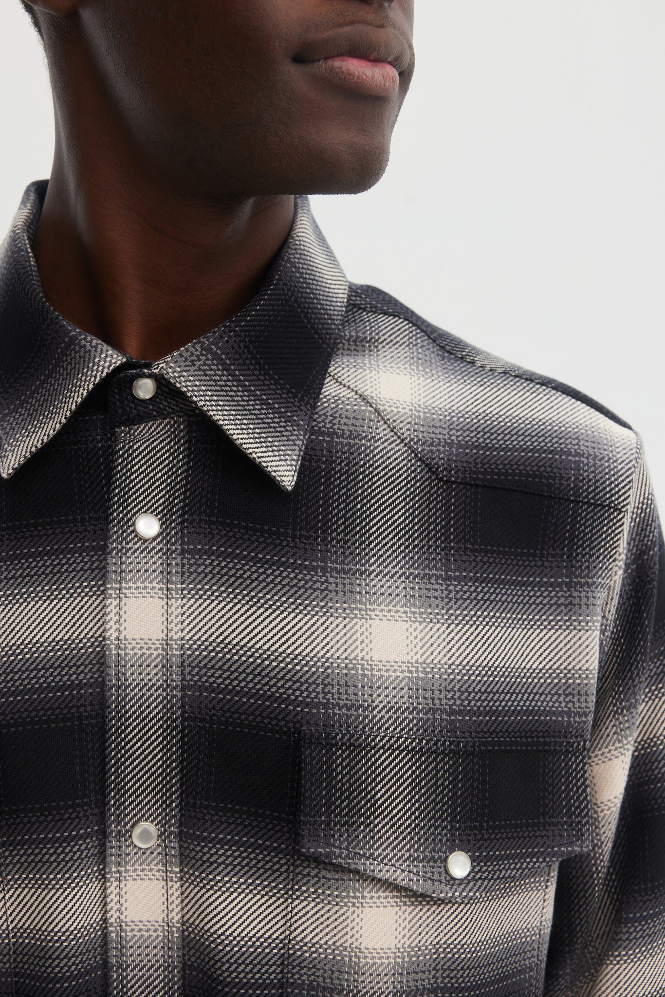 Charcoal plaid cotton western overshirt
