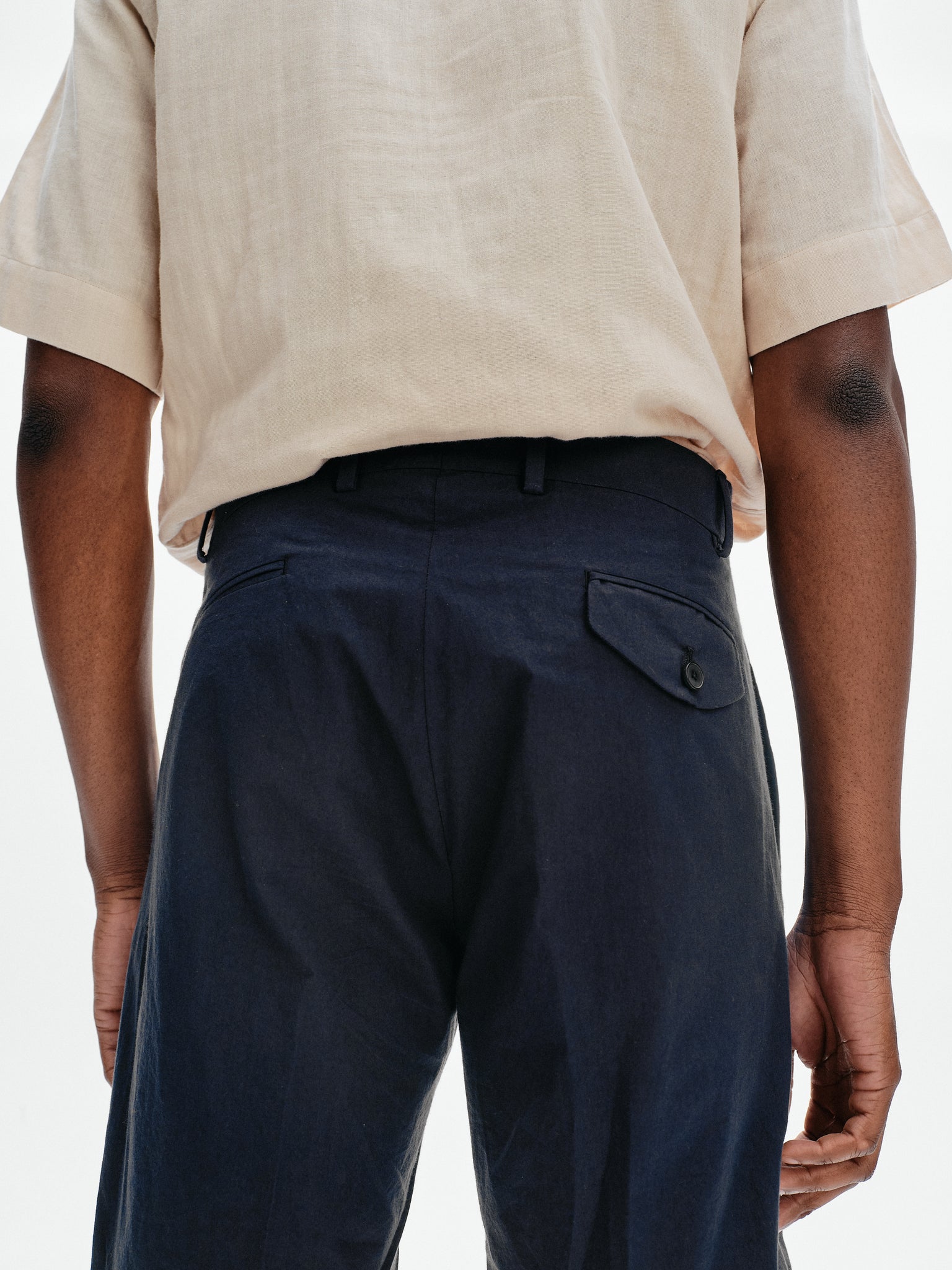 Navy cotton typewriter tailored shorts