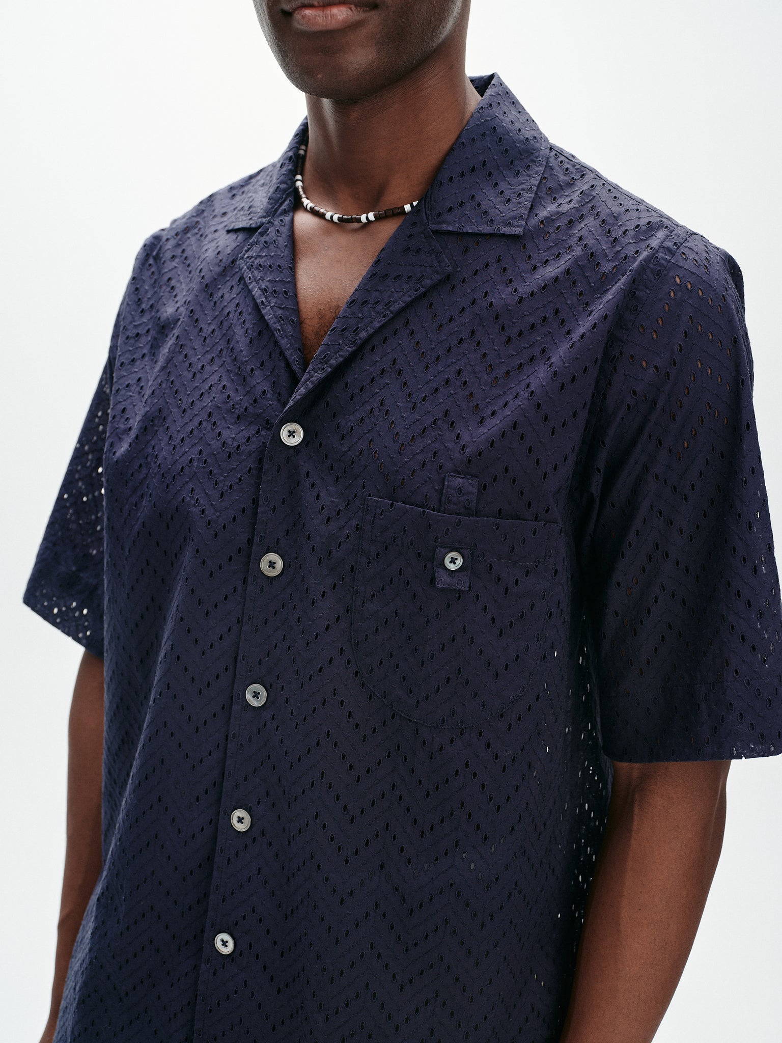 Navy Lace jacquard short sleeve shirt