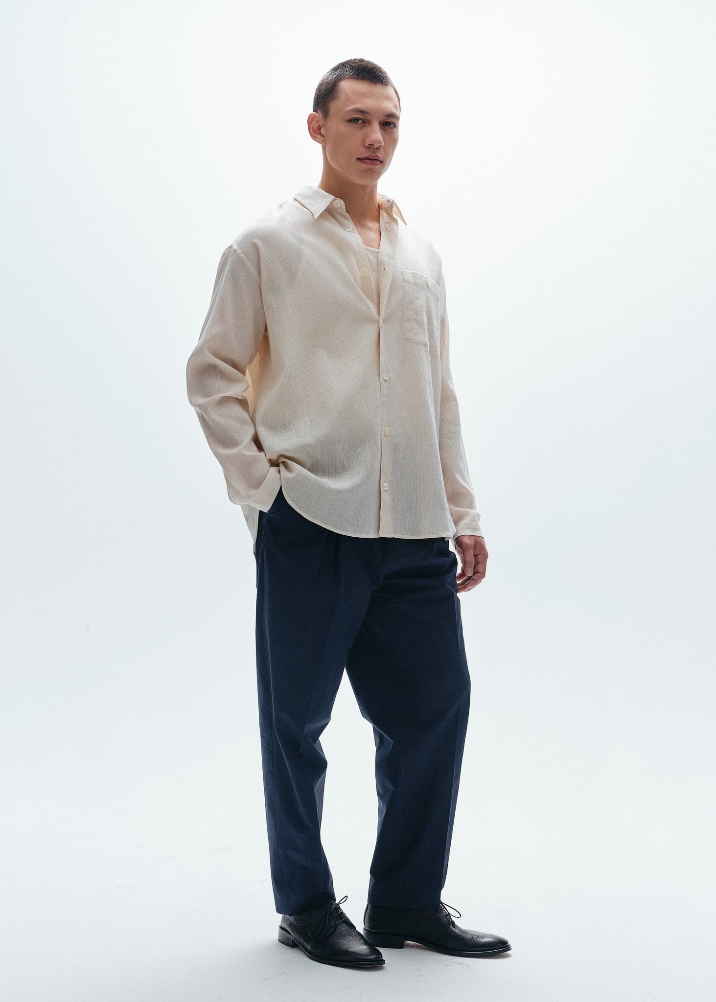 Natural crinkled crepe relaxed fit shirt