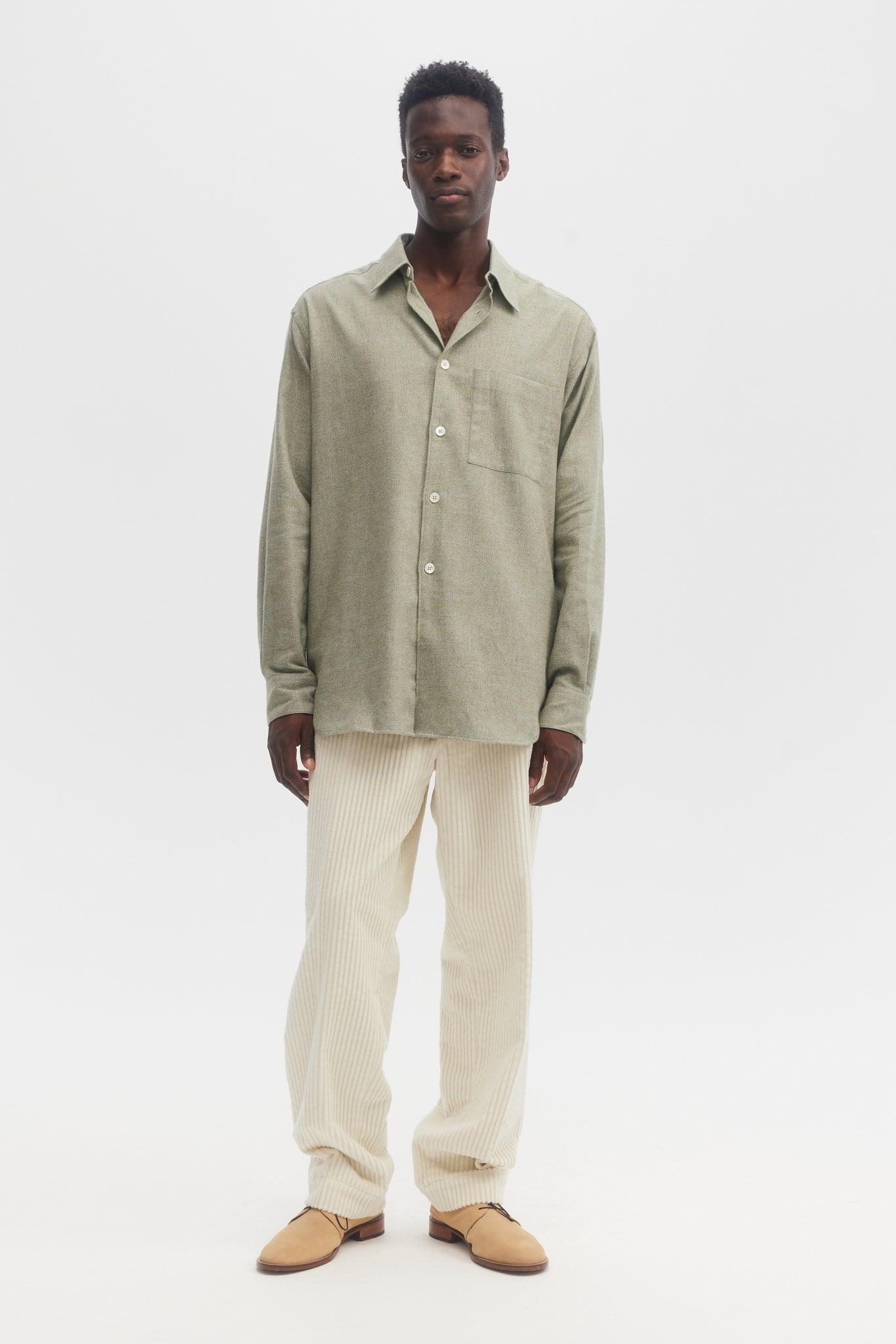 Chemise ample en flanelle de coton brossé sauge
