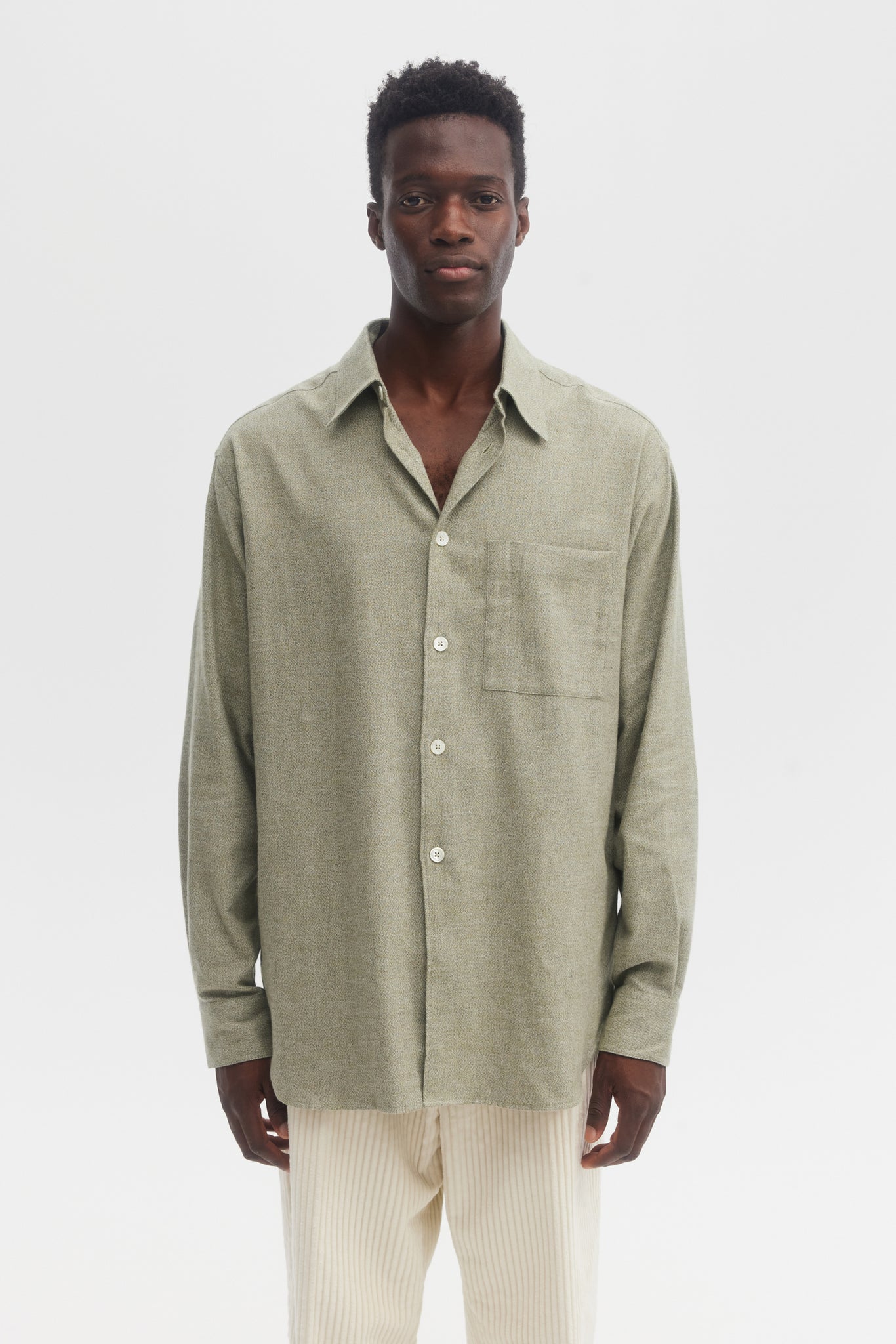 Chemise ample en flanelle de coton brossé sauge