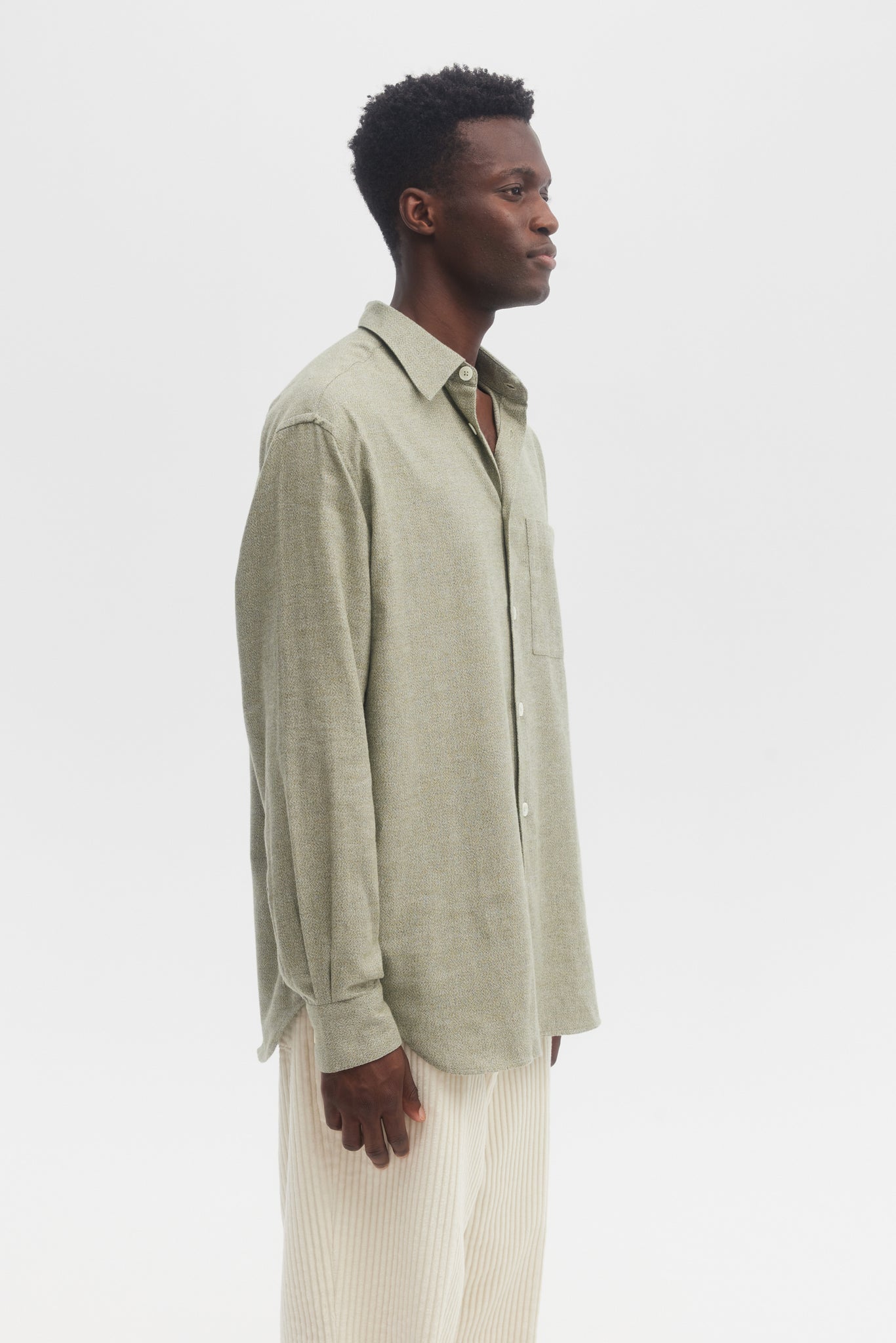 Chemise ample en flanelle de coton brossé sauge
