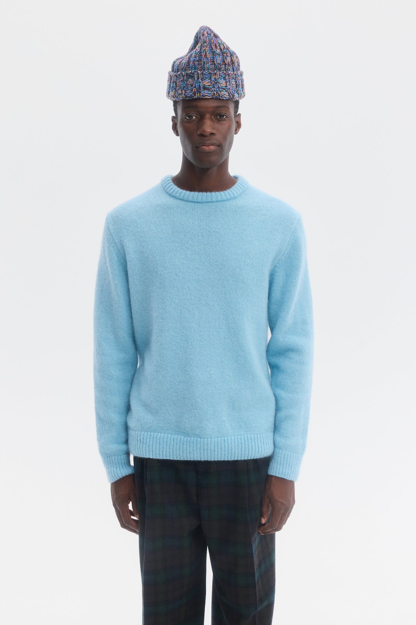 baby blue wool mohair crewneck sweater Ecole de Pensee