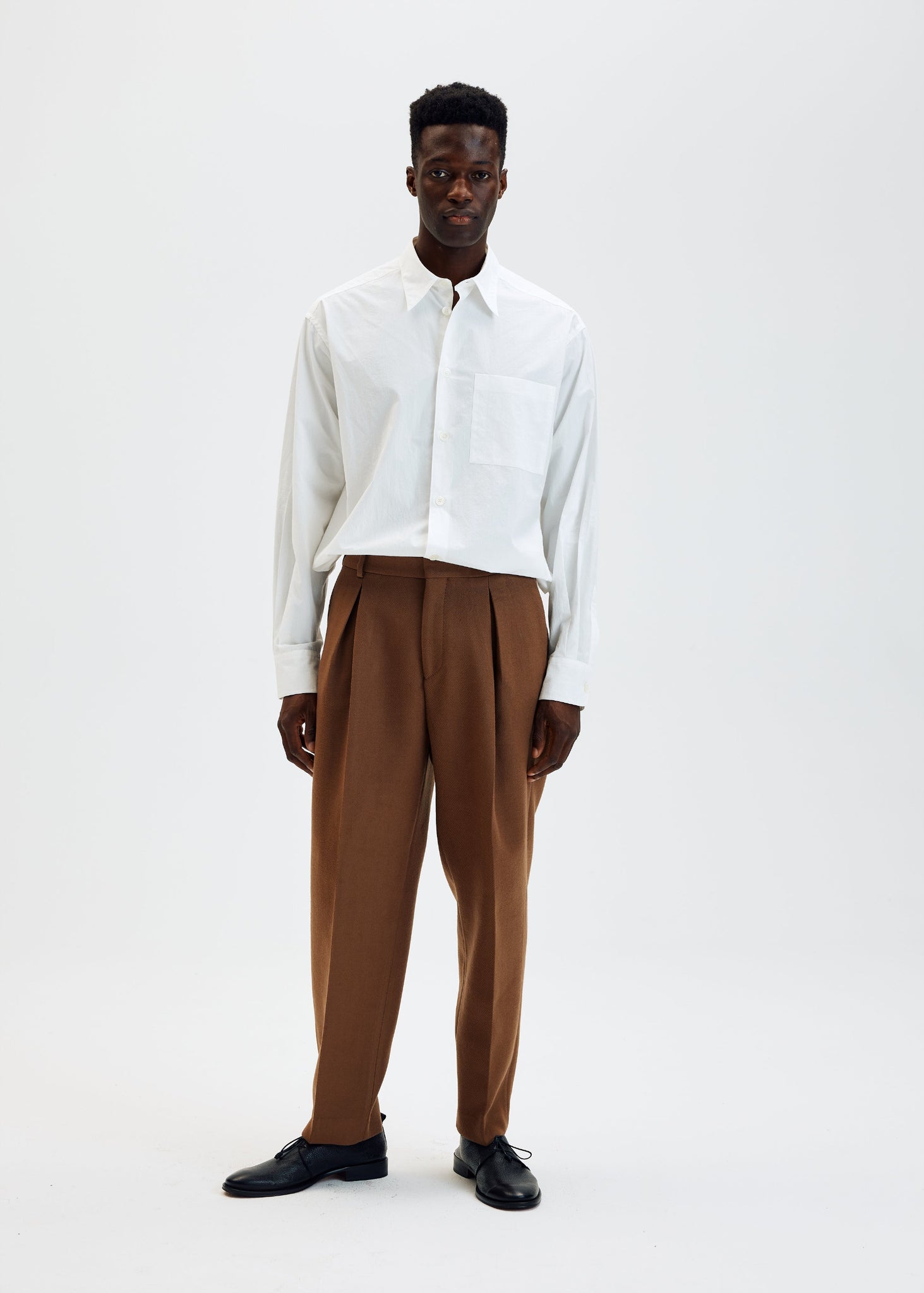 Pantalon parachute chameau en laine et coton