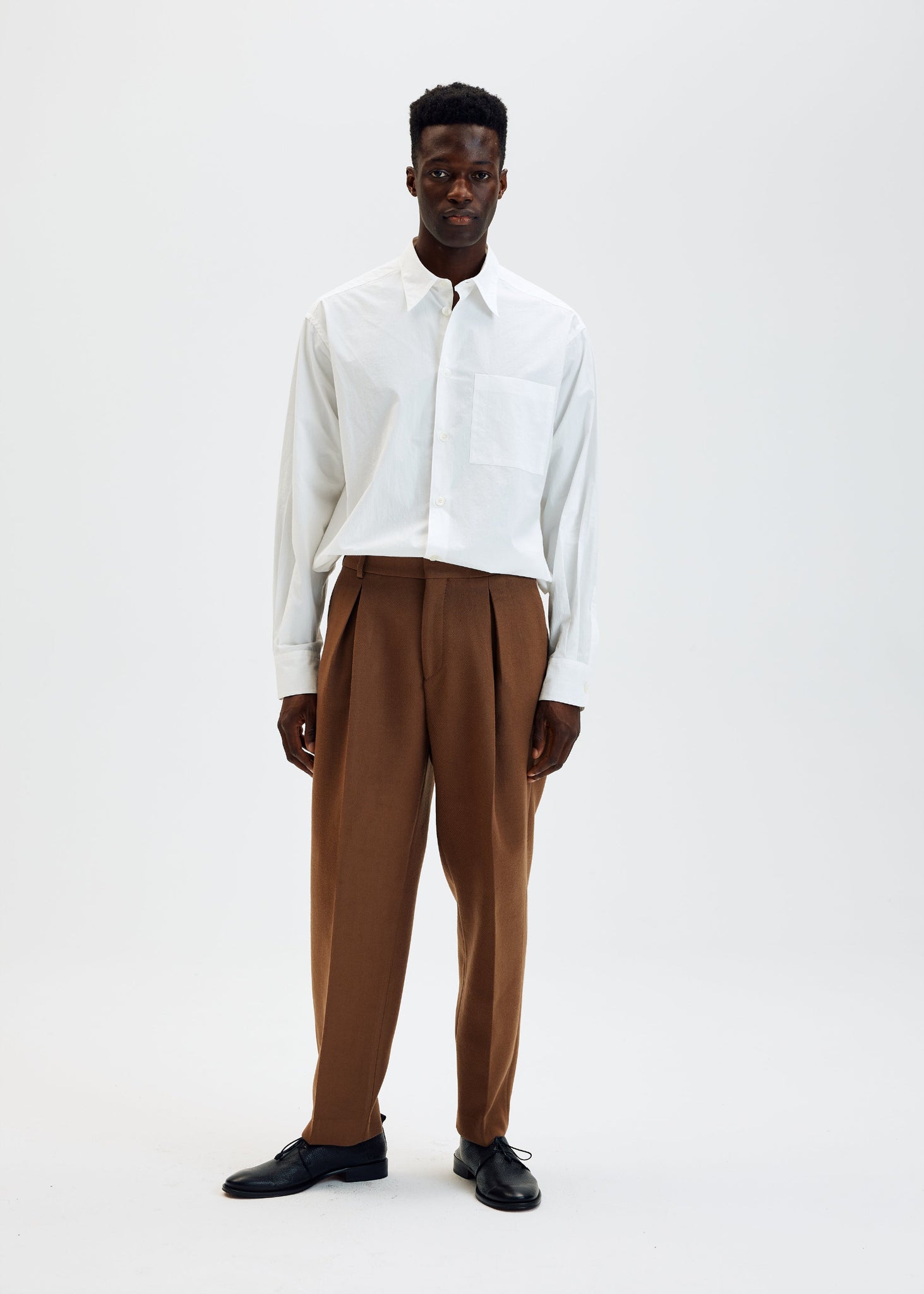 Camel wool and cotton parachute trousers