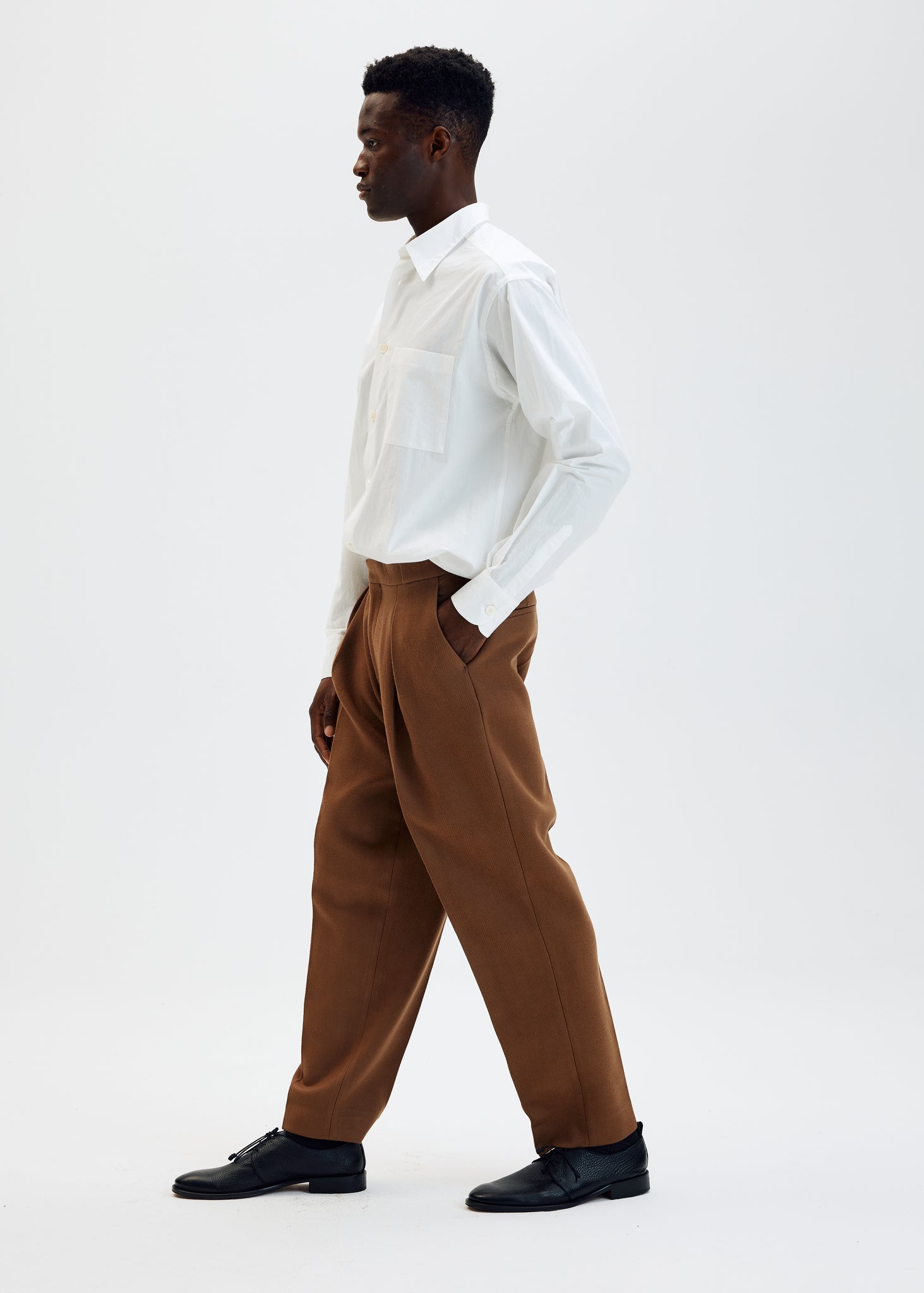 Pantalon parachute chameau en laine et coton