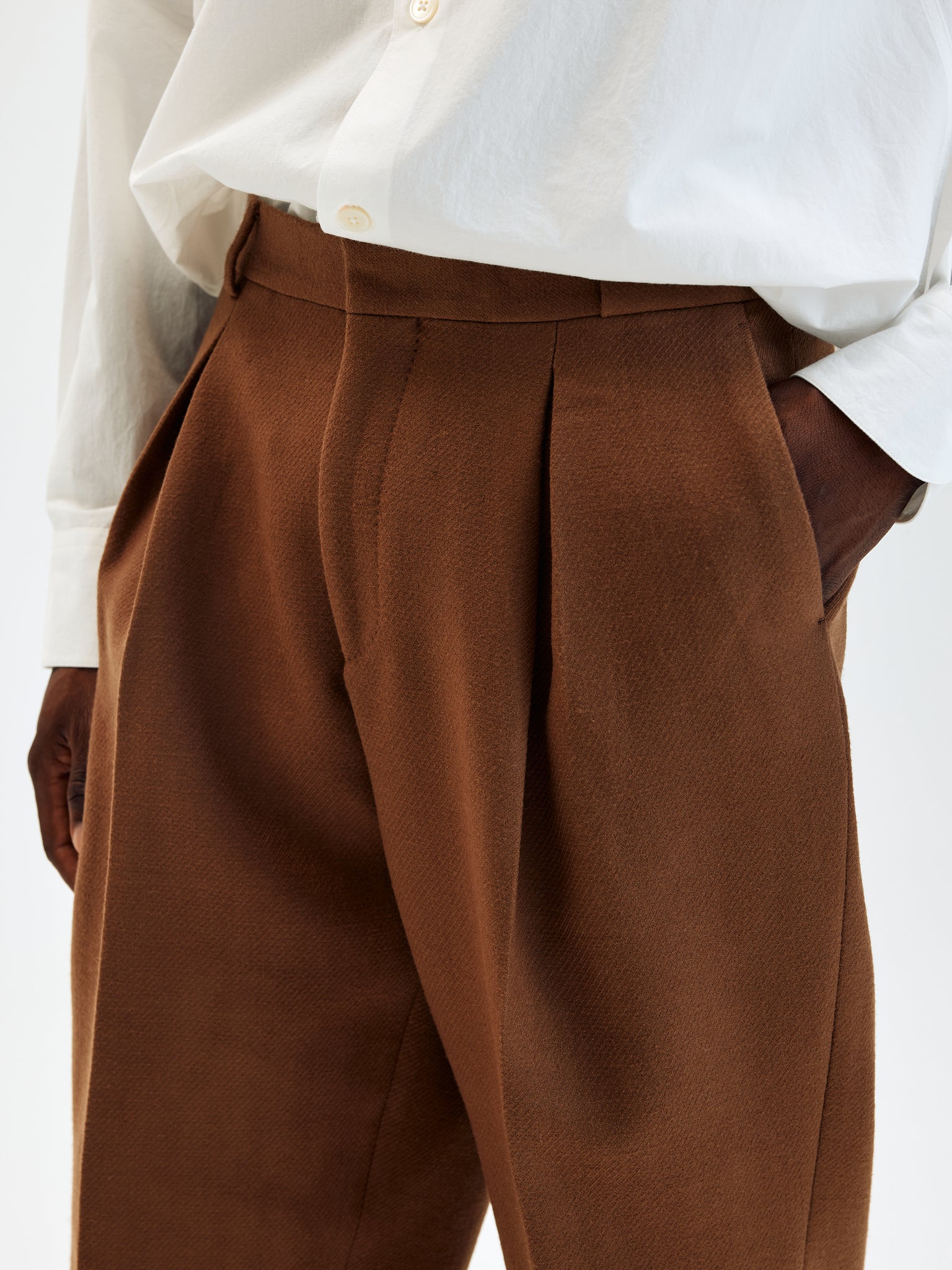 Pantalon parachute chameau en laine et coton