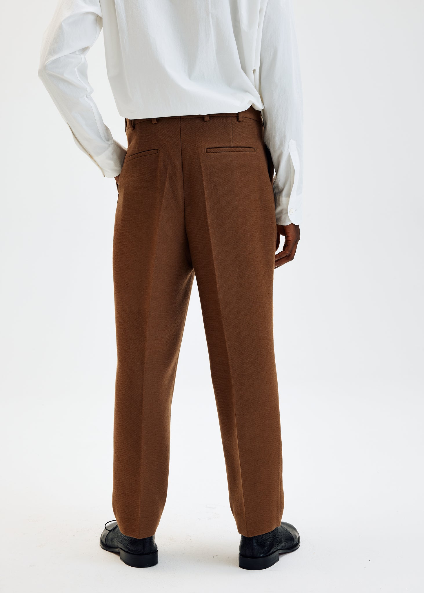 Pantalon parachute chameau en laine et coton