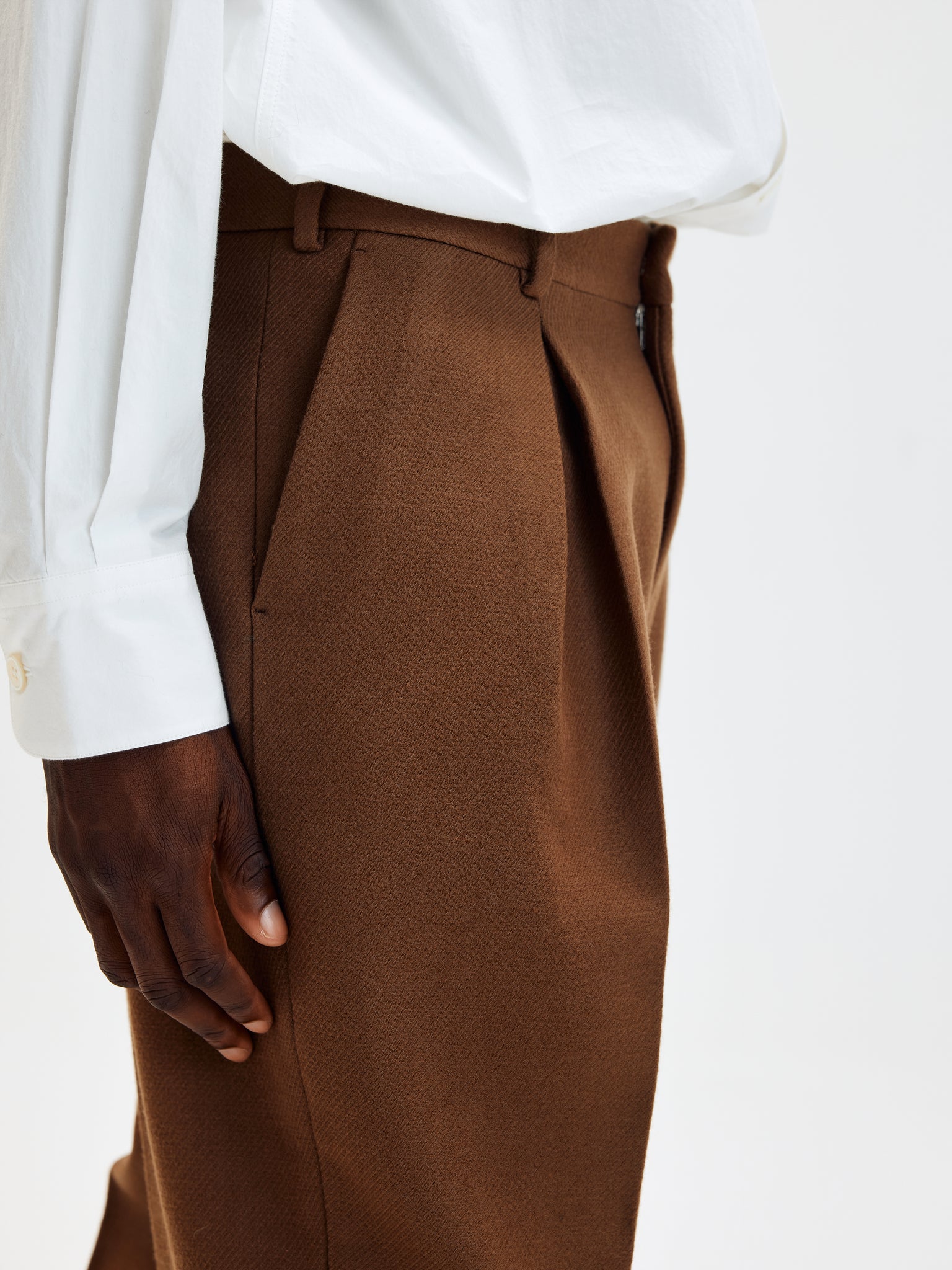 Pantalon parachute chameau en laine et coton