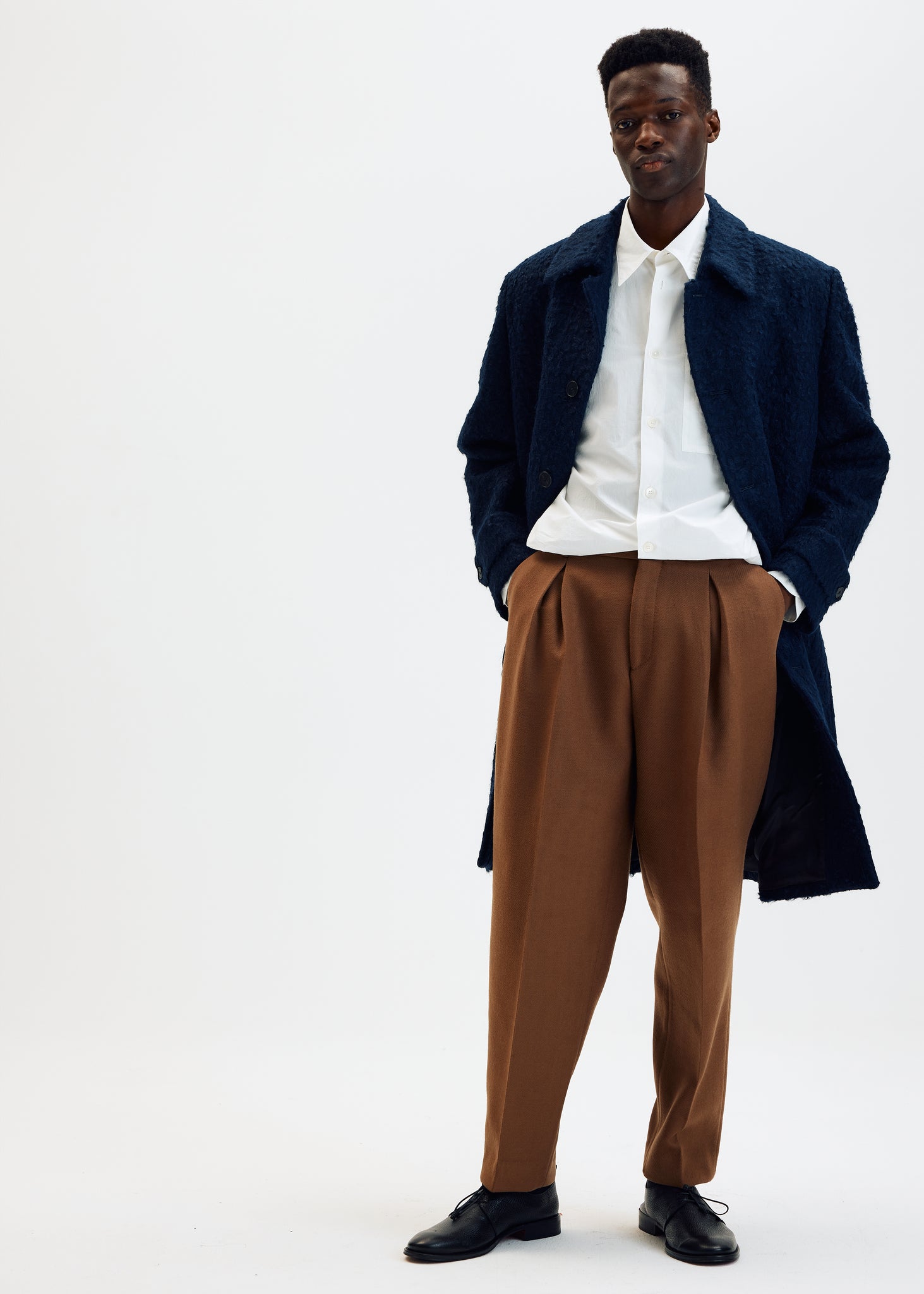 Pantalon parachute chameau en laine et coton