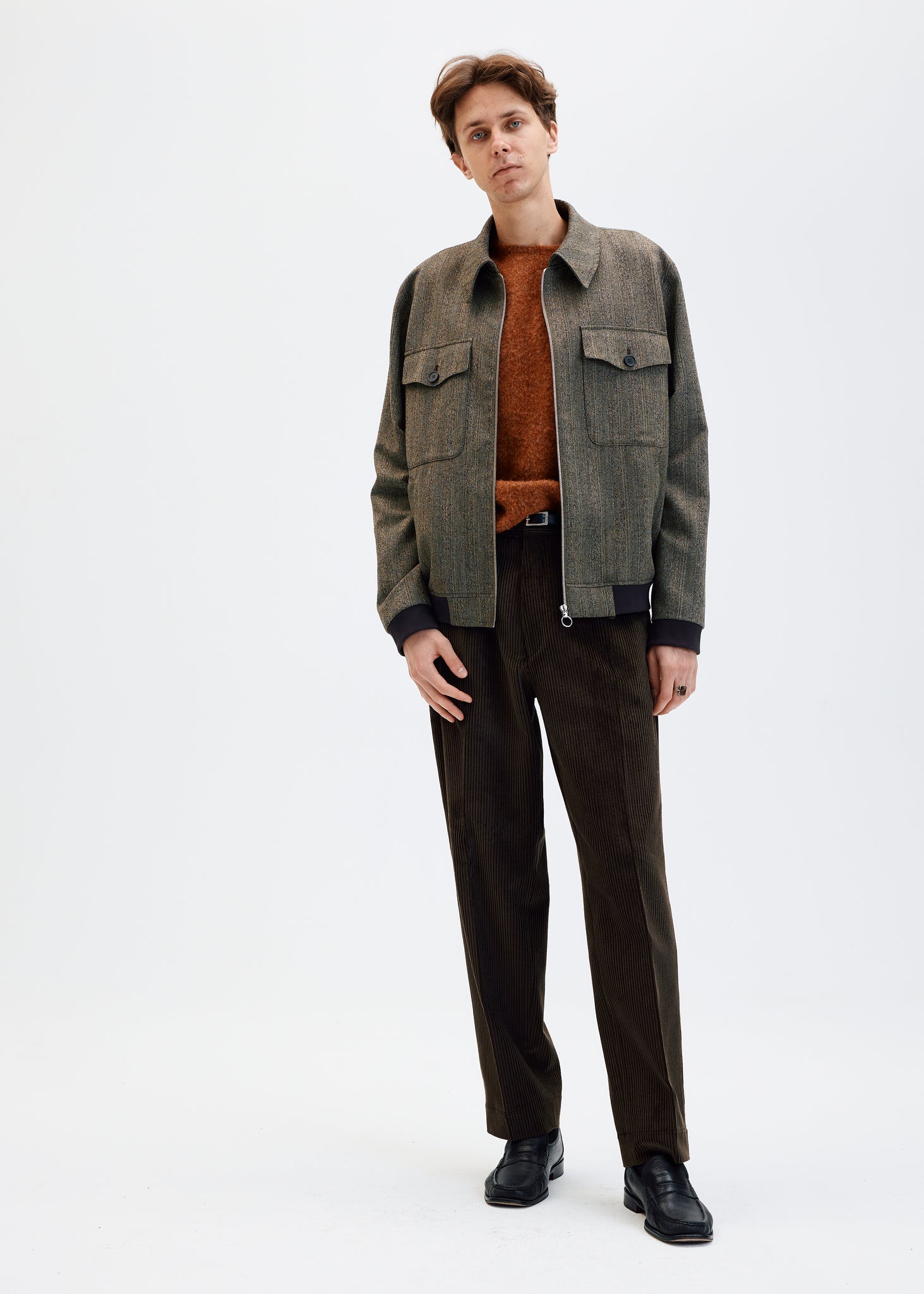 Blouson zippé en laine moulinée à rayures