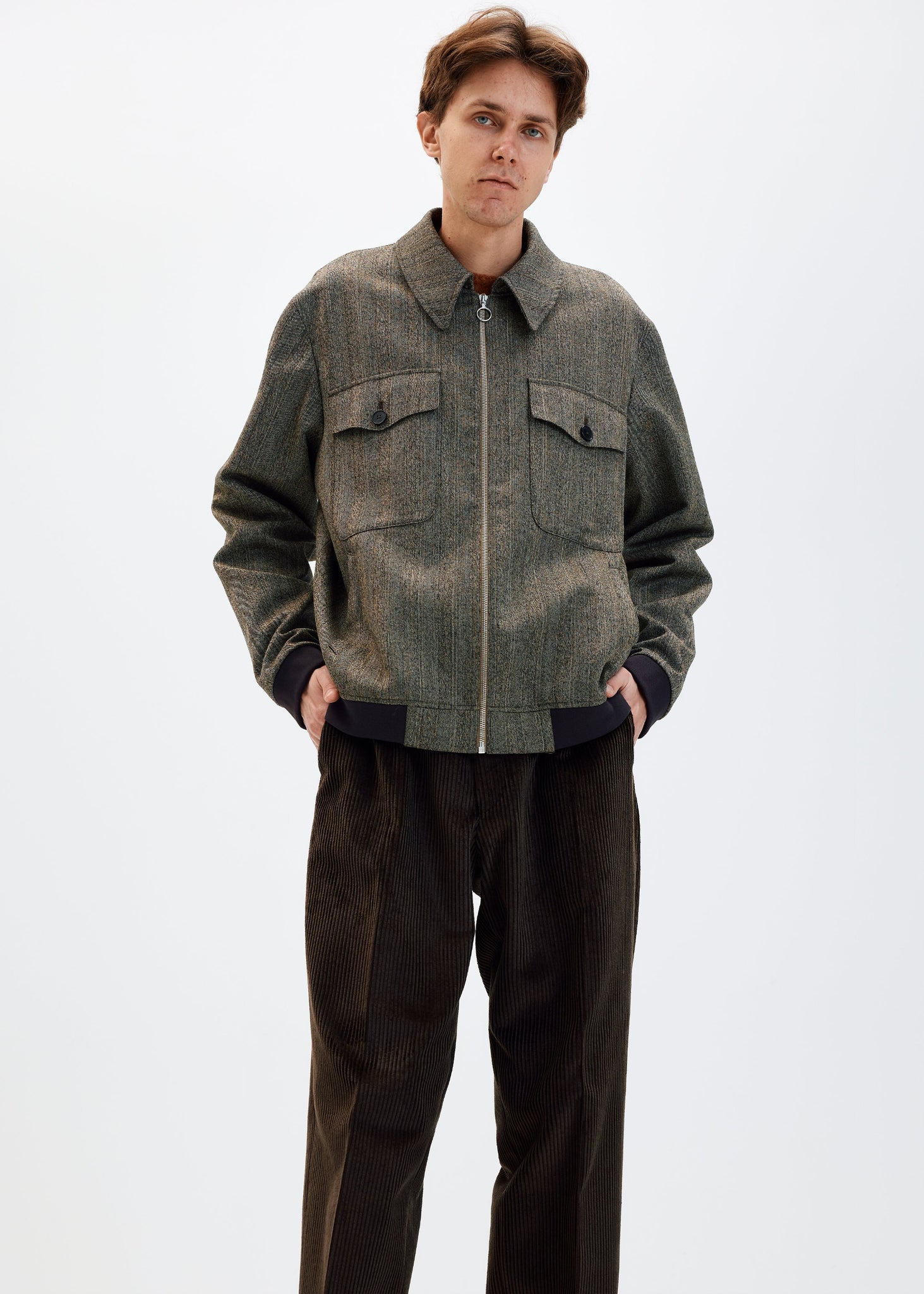 Blouson zippé en laine moulinée à rayures