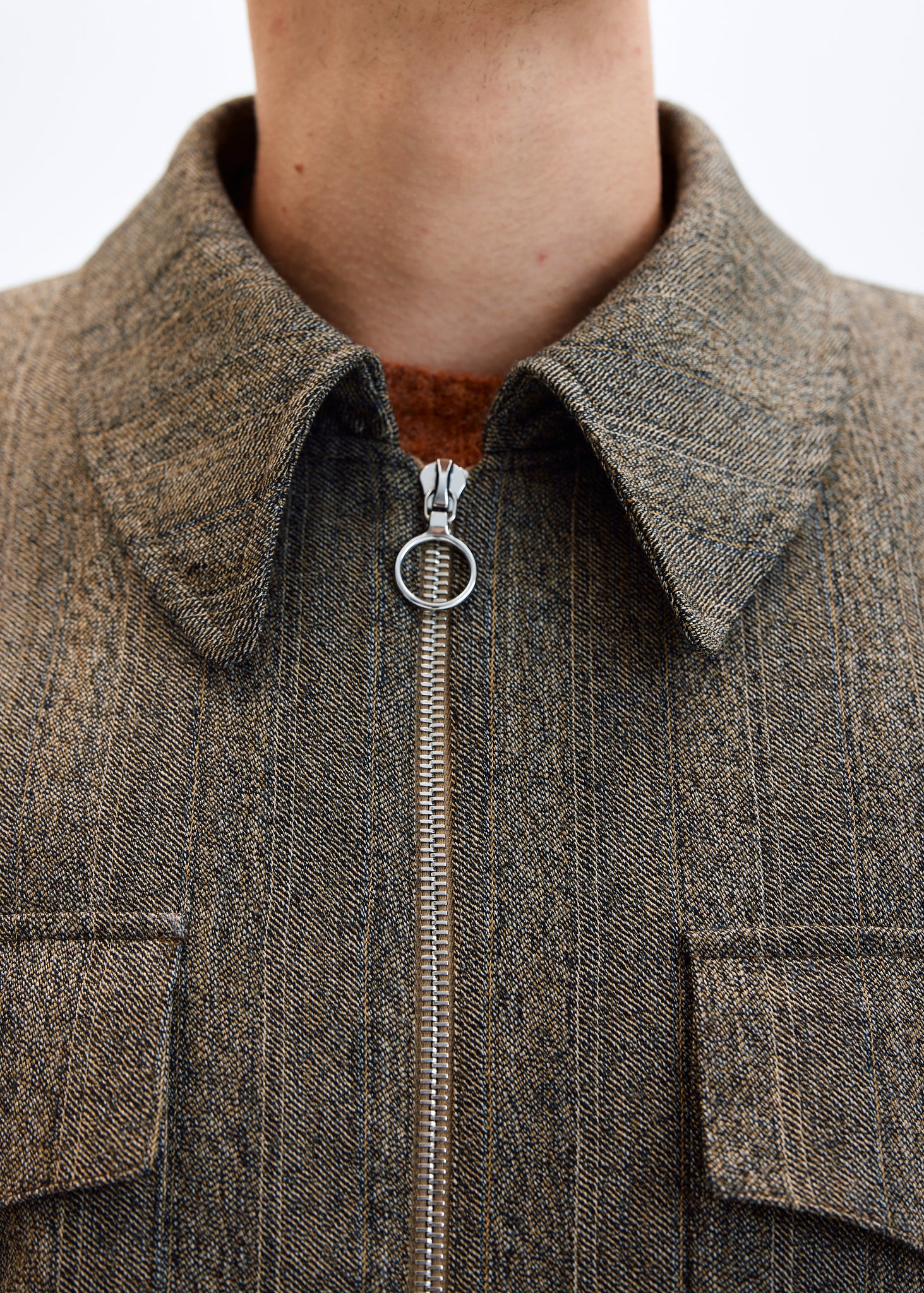 Blouson zippé en laine moulinée à rayures