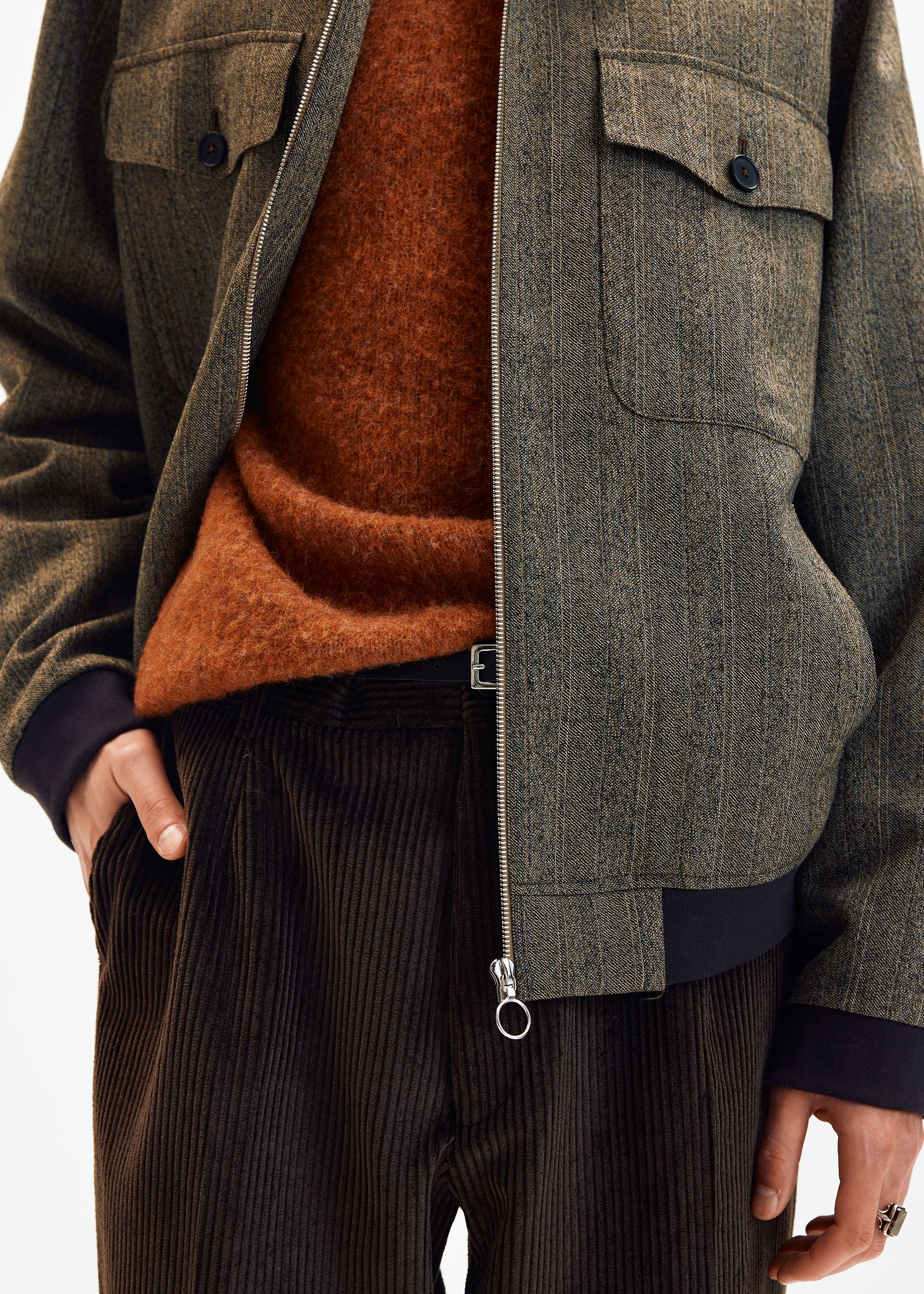 Blouson zippé en laine moulinée à rayures