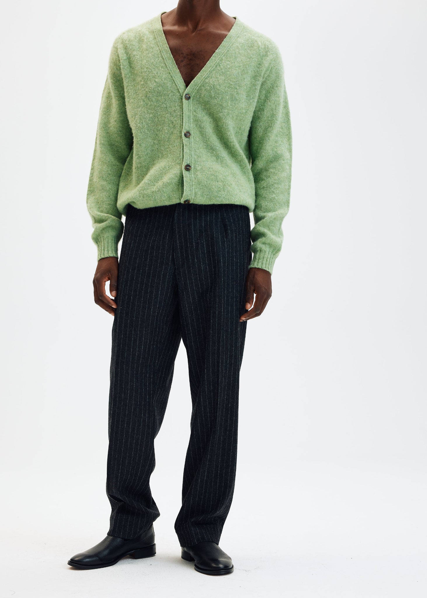 Chalk stripe wool flannel straight trousers