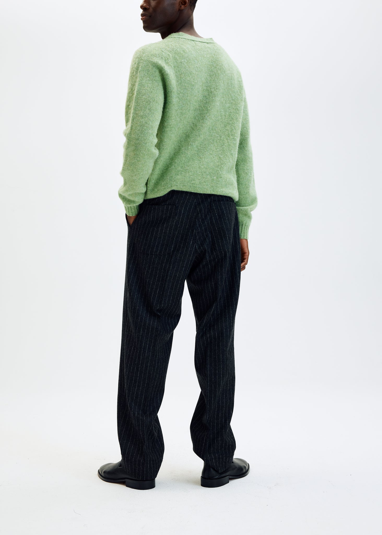 Chalk stripe wool flannel straight trousers