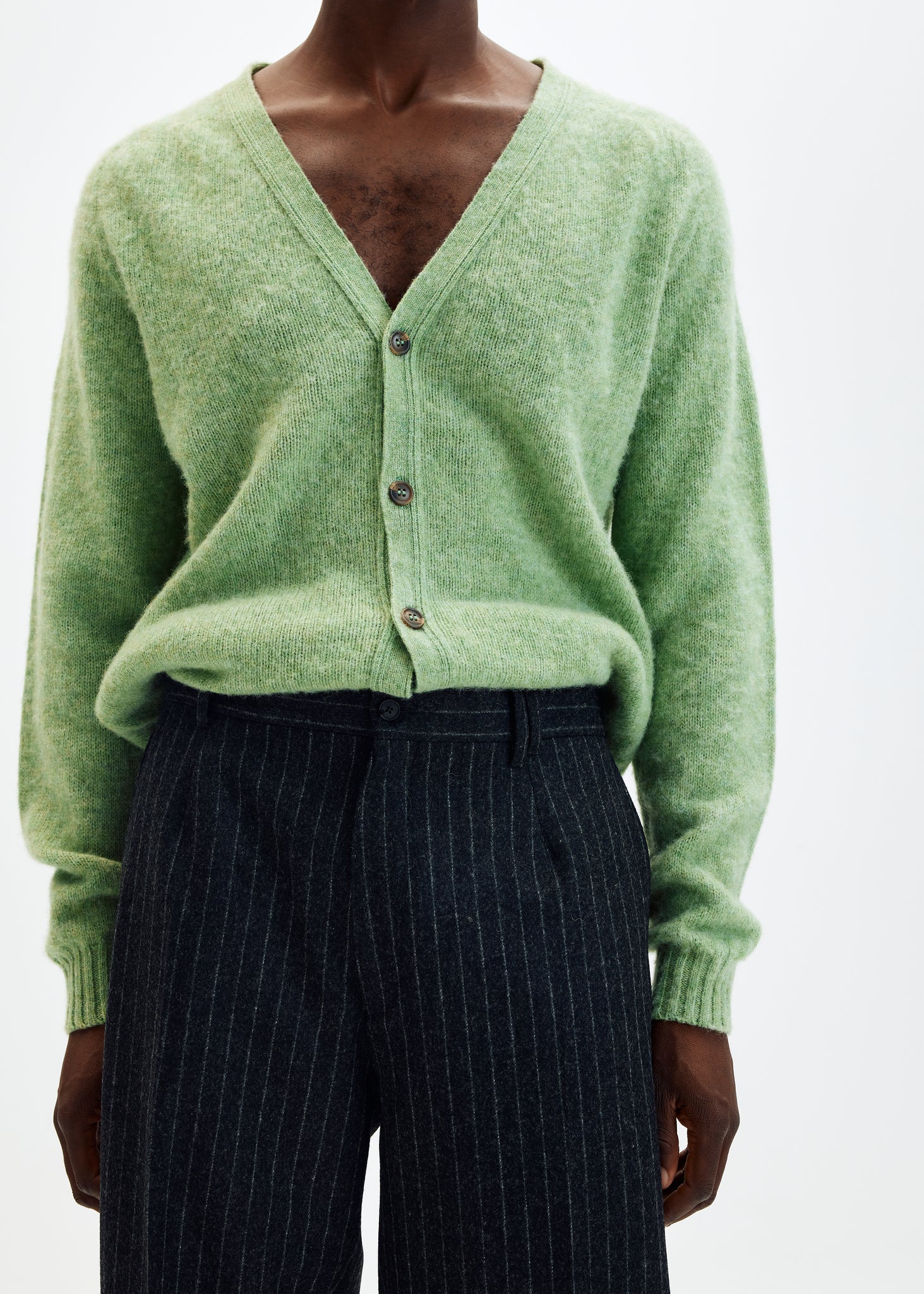 Chalk stripe wool flannel straight trousers