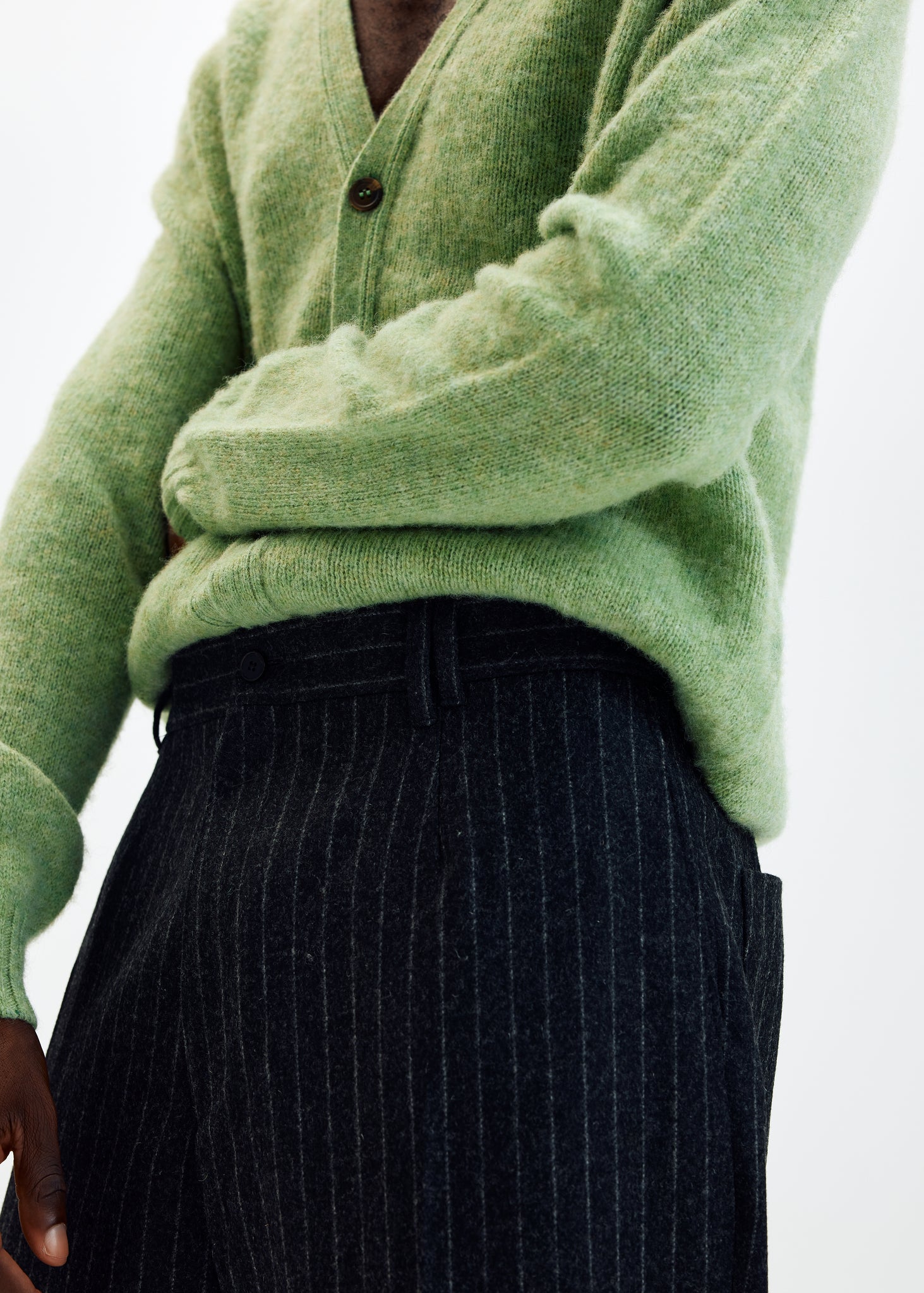 Chalk stripe wool flannel straight trousers