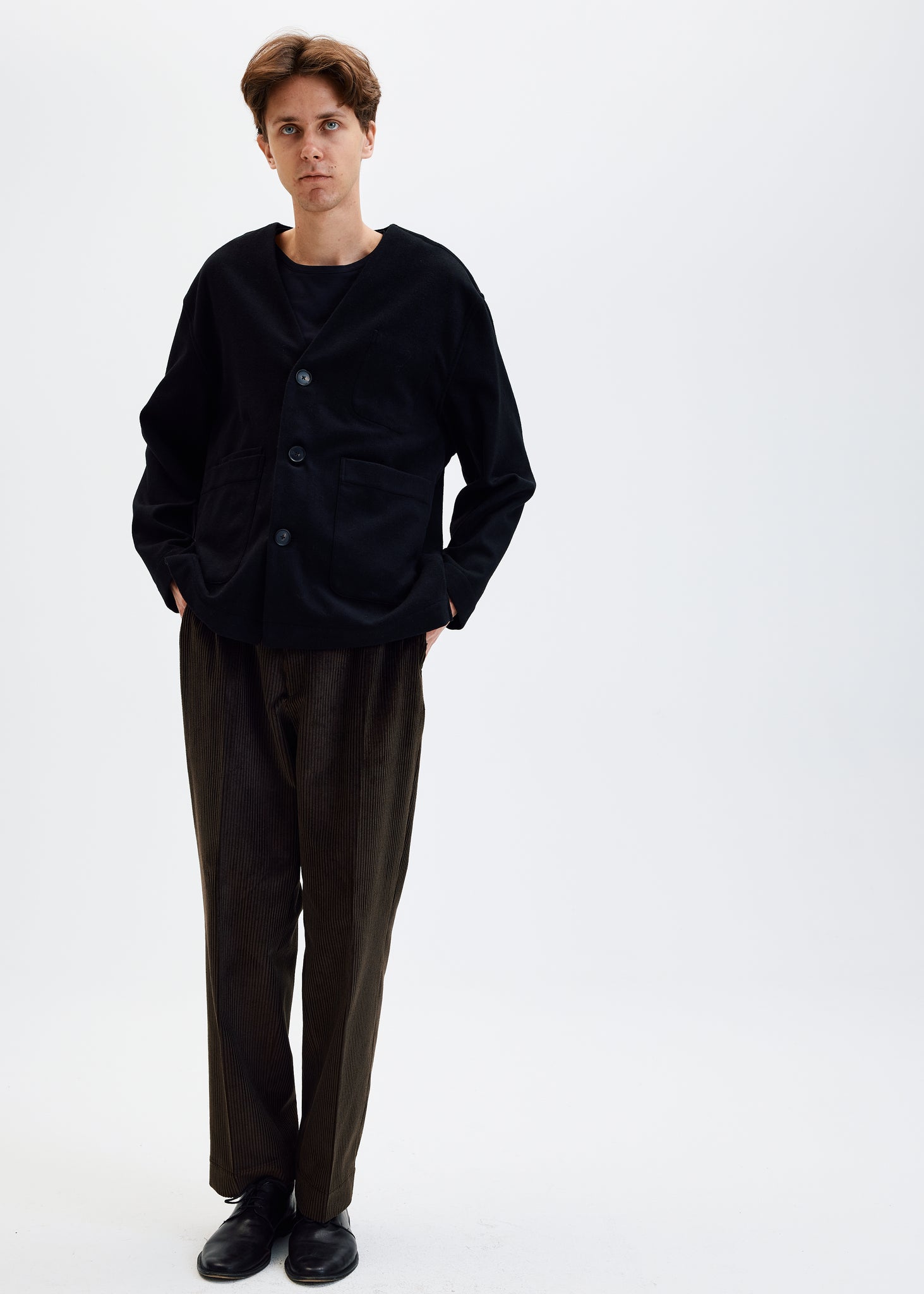 Black wool cashmere cardigan jacket
