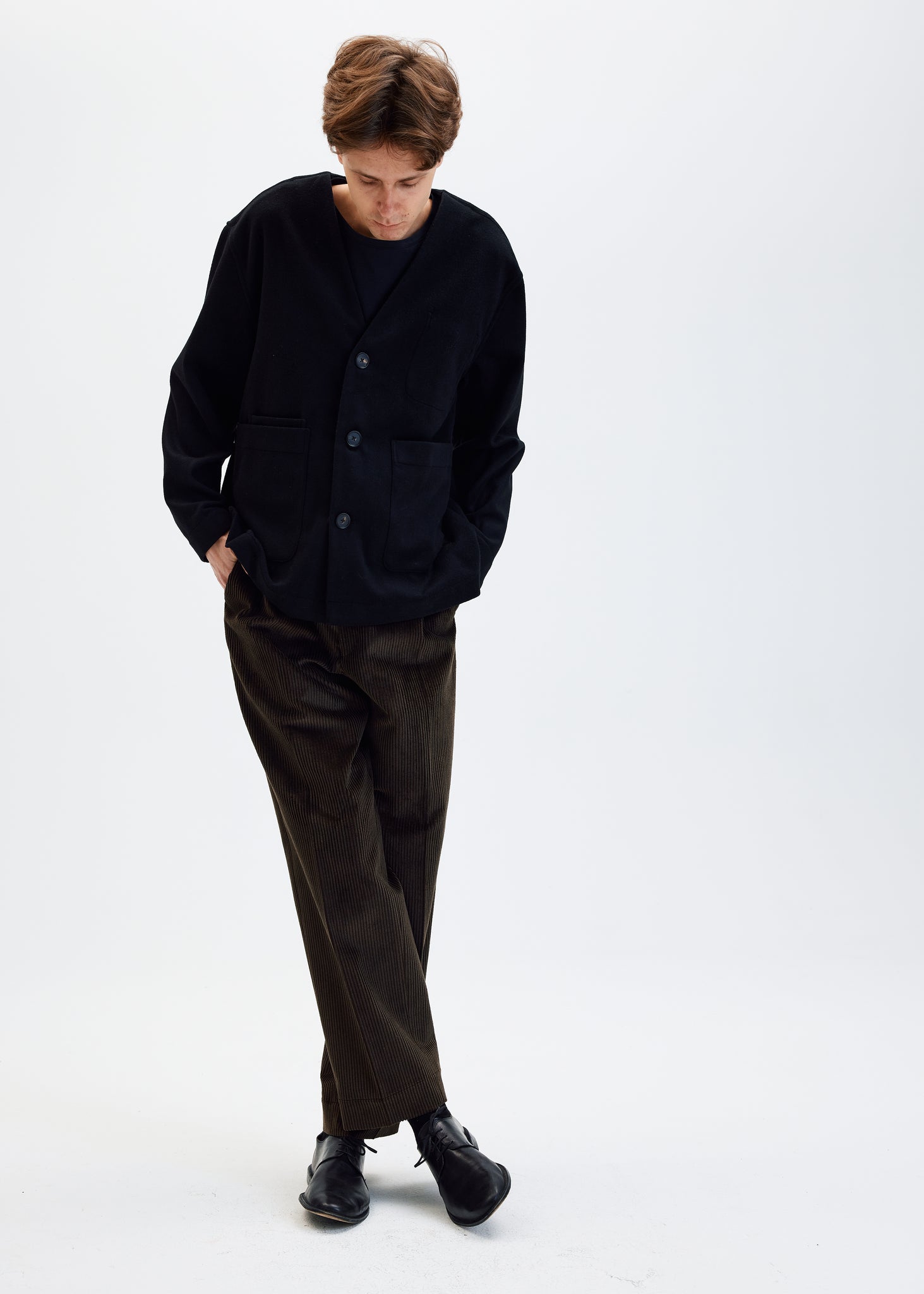 Black wool cashmere cardigan jacket