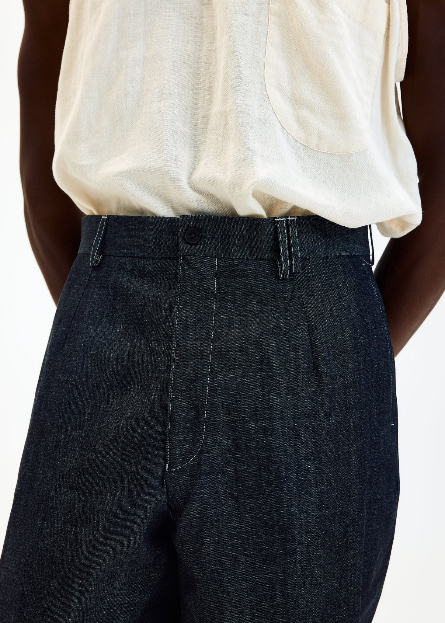 Raw denim straight trousers